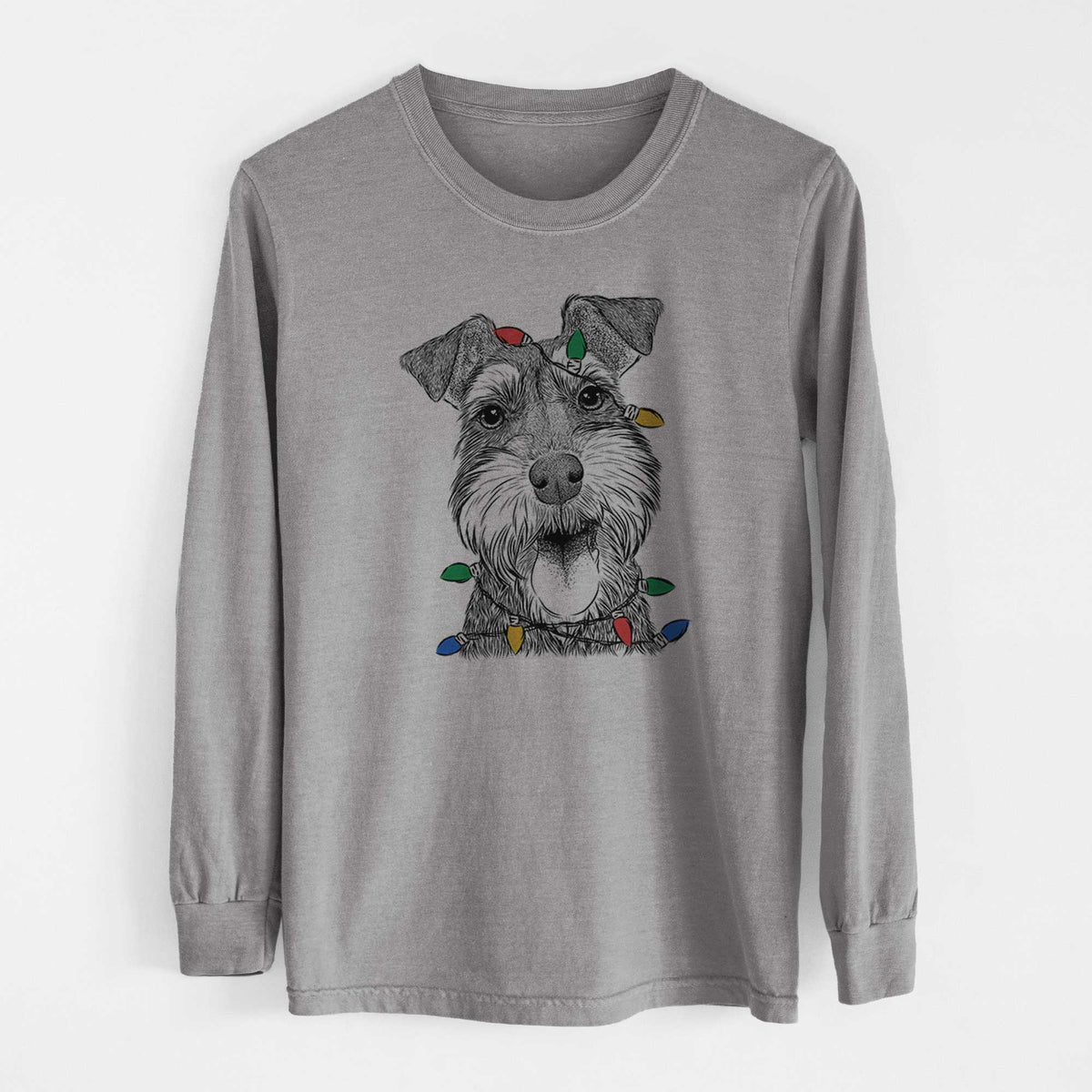 Christmas Lights Bernadette the Mini Schnauzer - Heavyweight 100% Cotton Long Sleeve