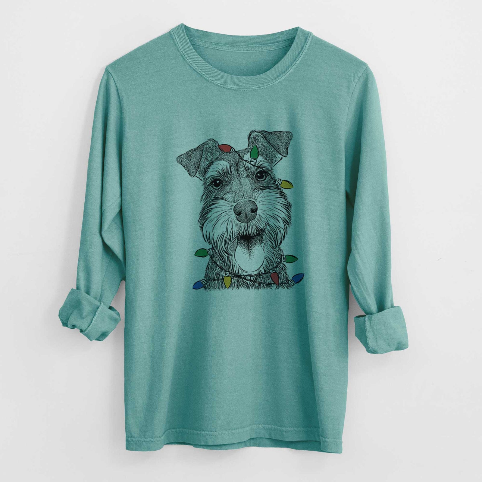 Christmas Lights Bernadette the Mini Schnauzer - Heavyweight 100% Cotton Long Sleeve