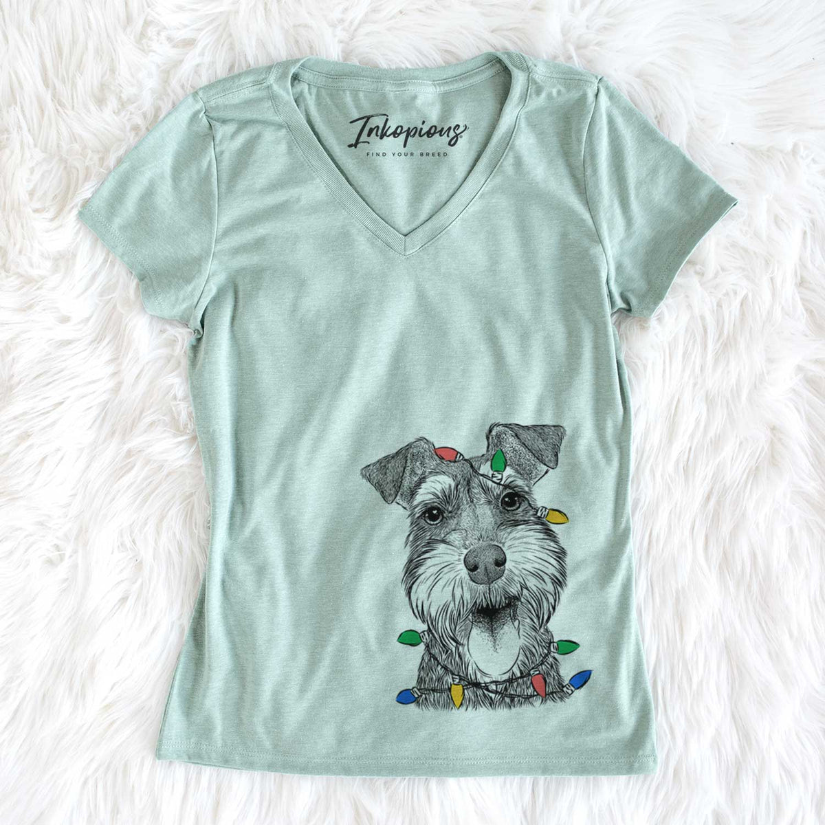 Christmas Lights Bernadette the Mini Schnauzer - Women&#39;s V-neck Shirt