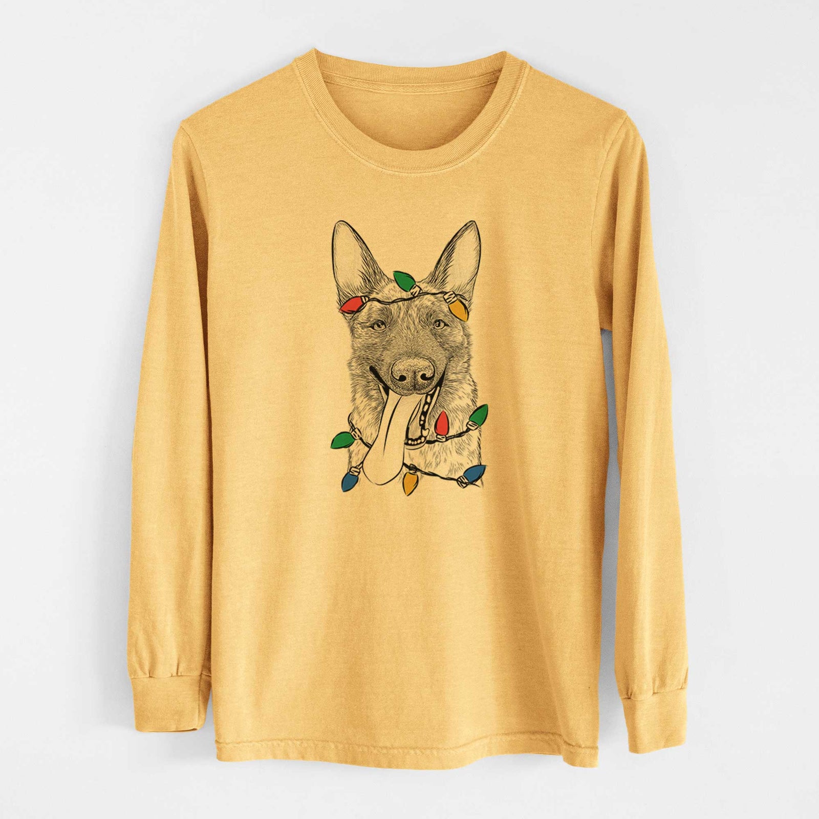 Christmas Lights Bessa the Dutch Shepherd - Heavyweight 100% Cotton Long Sleeve