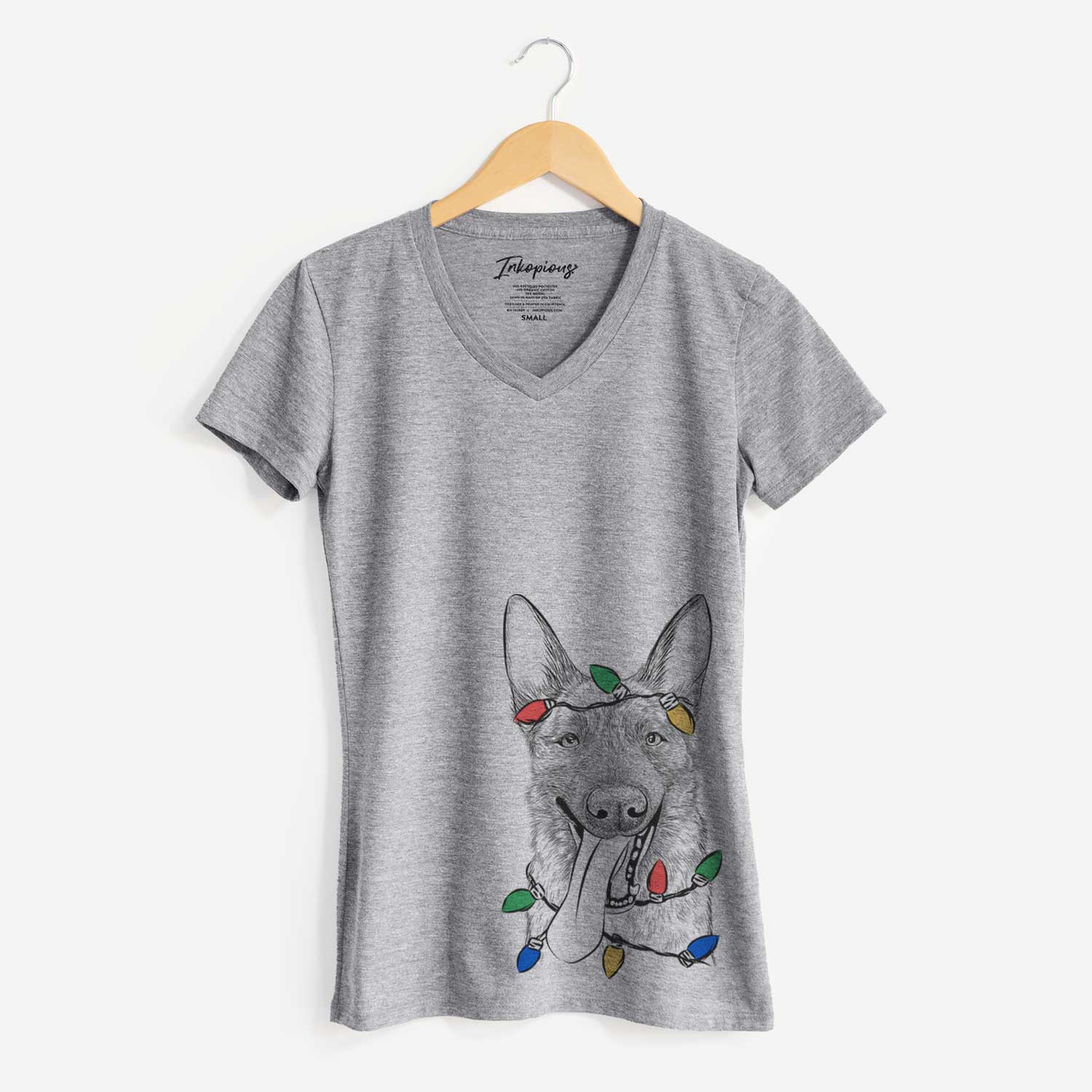 Christmas Lights Bessa the Dutch Shepherd - Women's V-neck Shirt