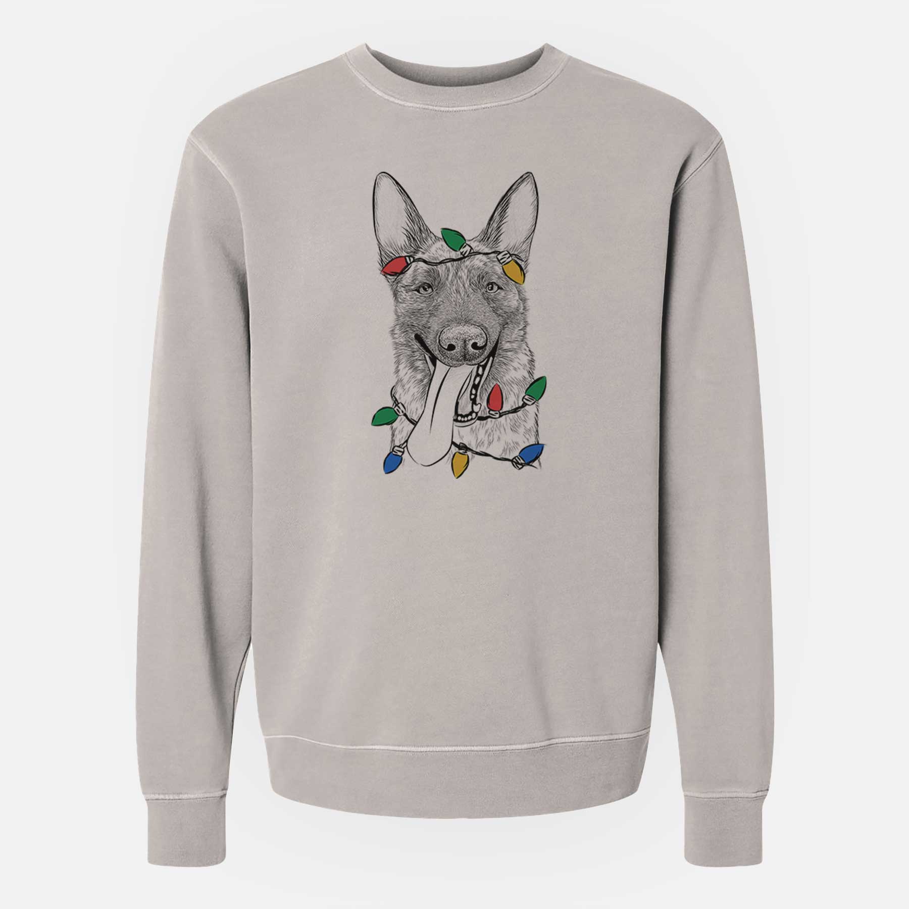 Christmas Lights Bessa the Dutch Shepherd - Unisex Pigment Dyed Crew Sweatshirt