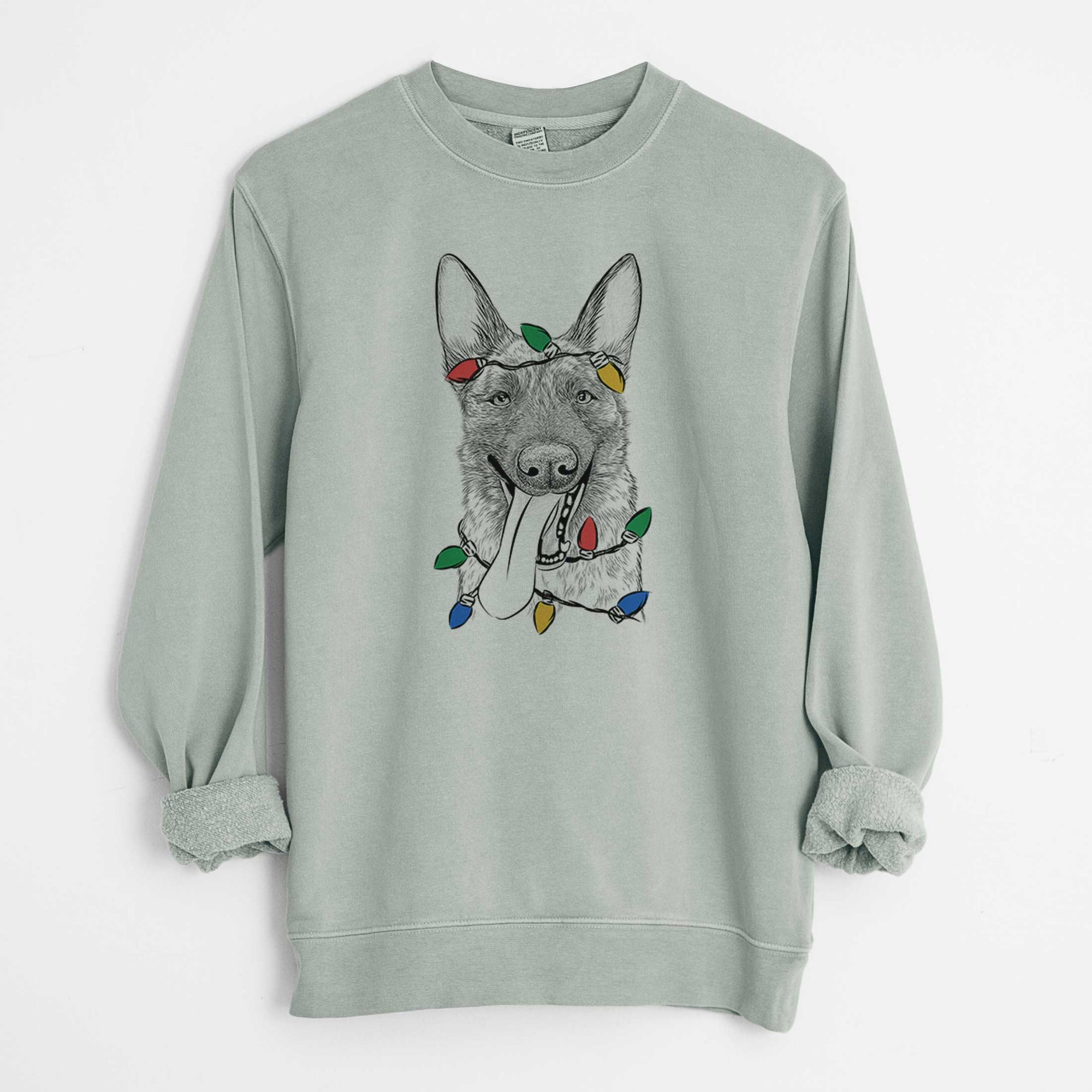 Christmas Lights Bessa the Dutch Shepherd - Unisex Pigment Dyed Crew Sweatshirt