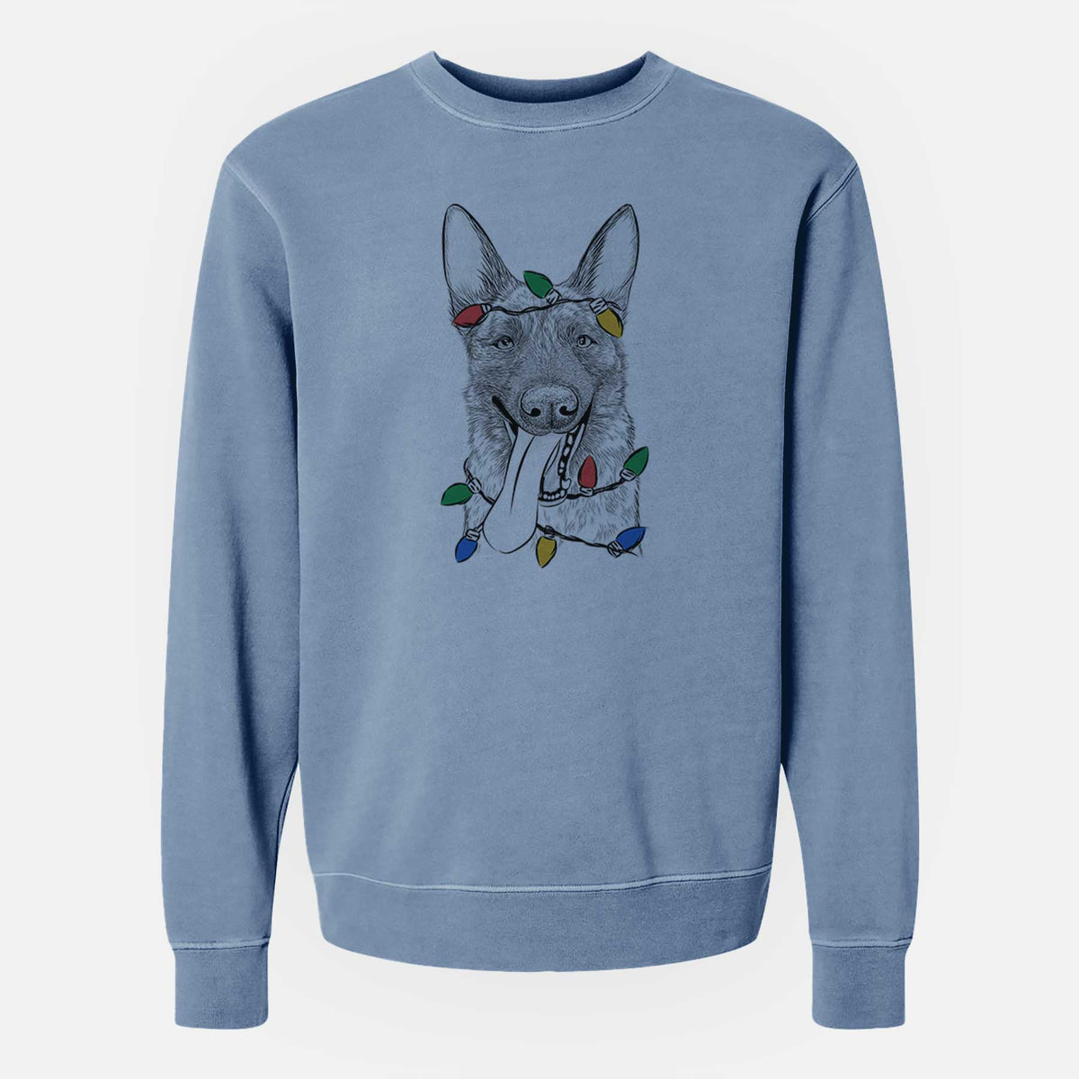 Christmas Lights Bessa the Dutch Shepherd - Unisex Pigment Dyed Crew Sweatshirt
