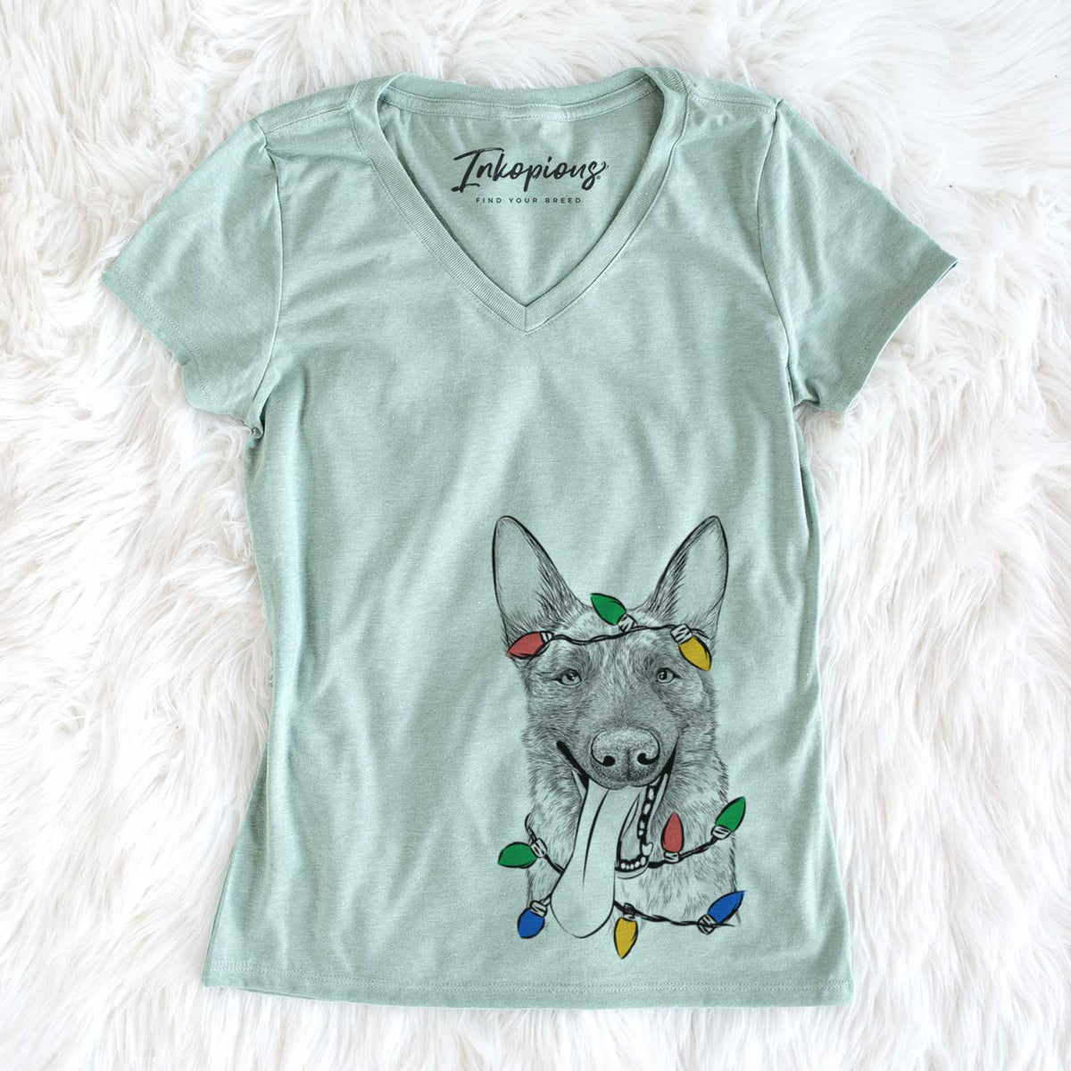 Christmas Lights Bessa the Dutch Shepherd - Women&#39;s V-neck Shirt