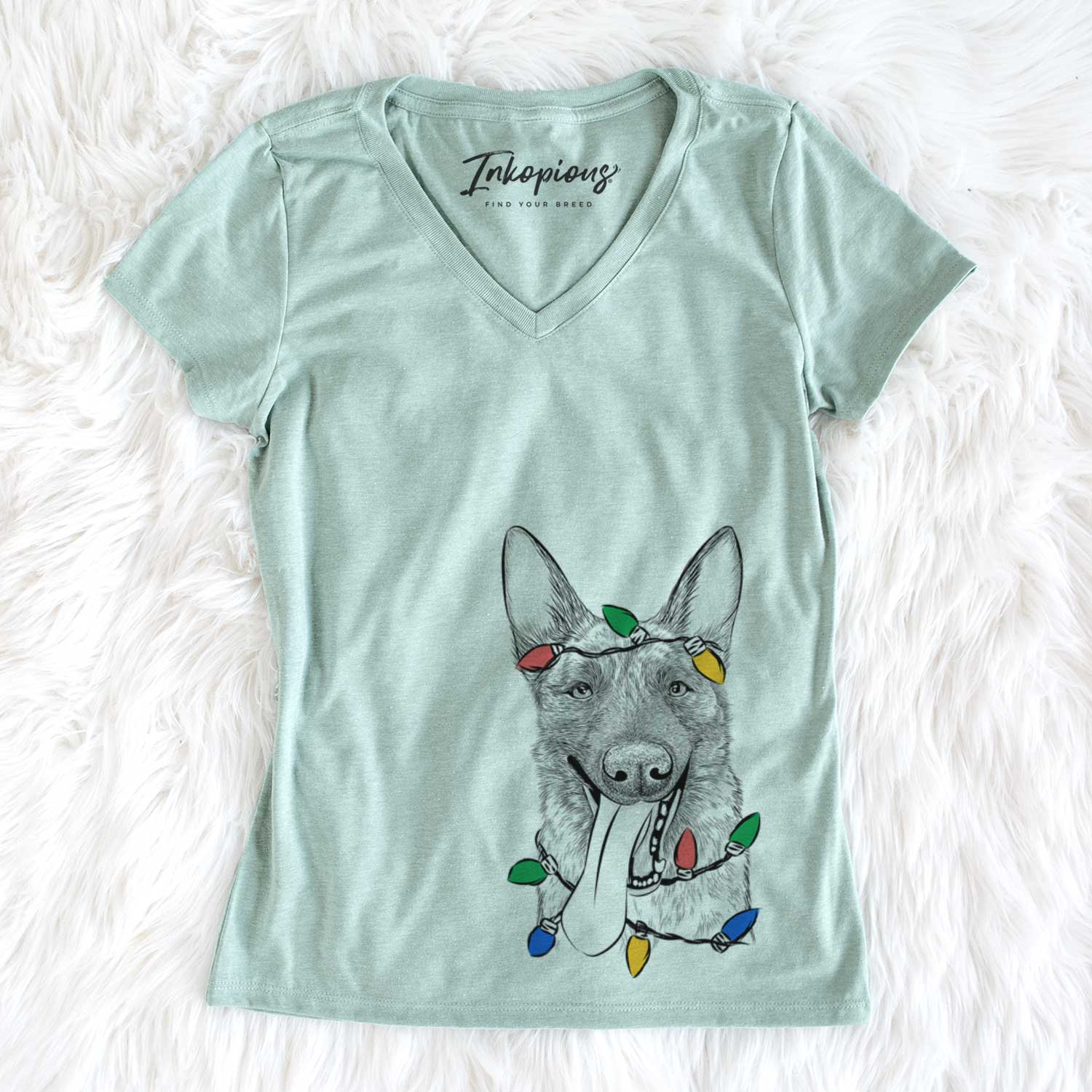 Christmas Lights Bessa the Dutch Shepherd - Women's V-neck Shirt