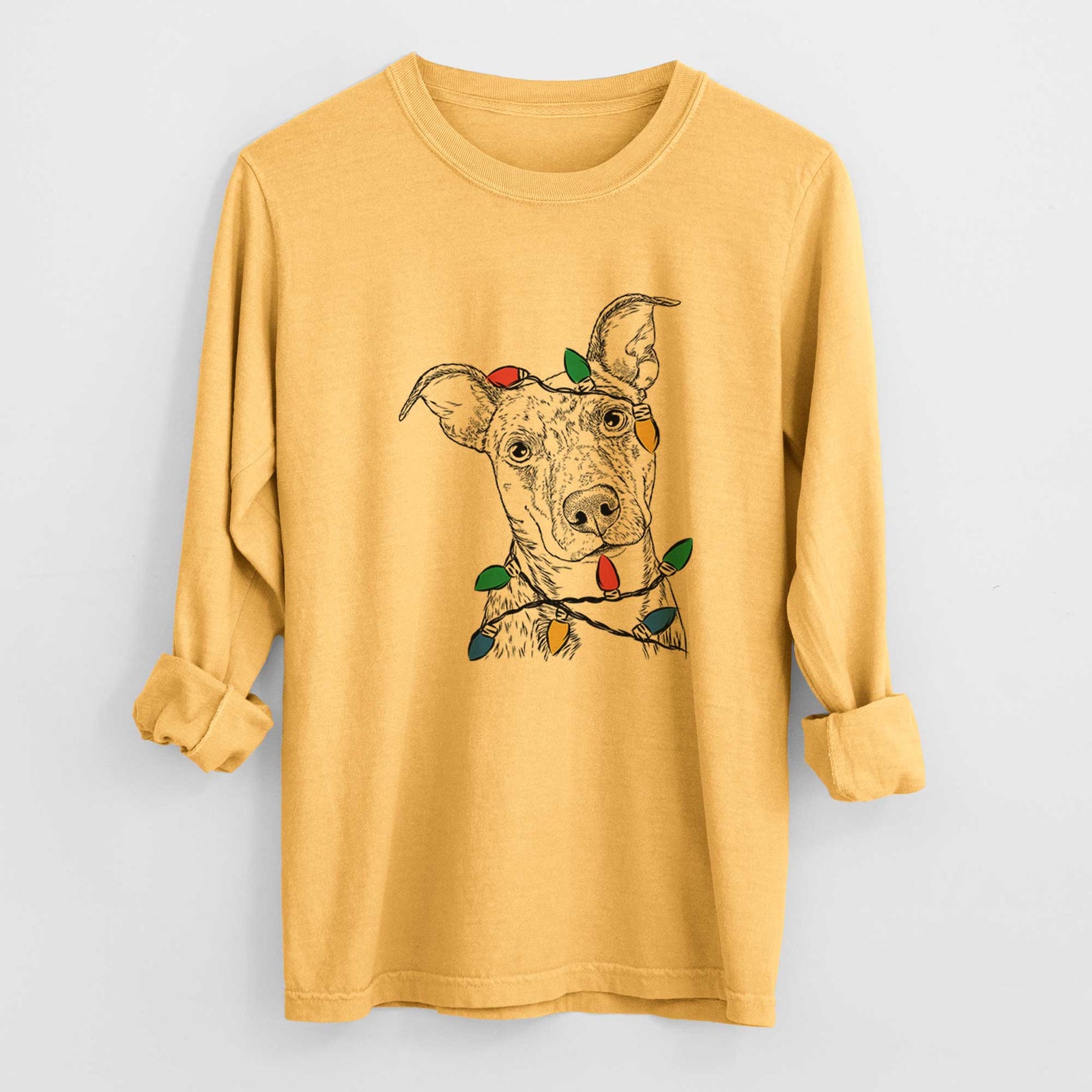 Christmas Lights Bianca the Mixed Breed - Heavyweight 100% Cotton Long Sleeve