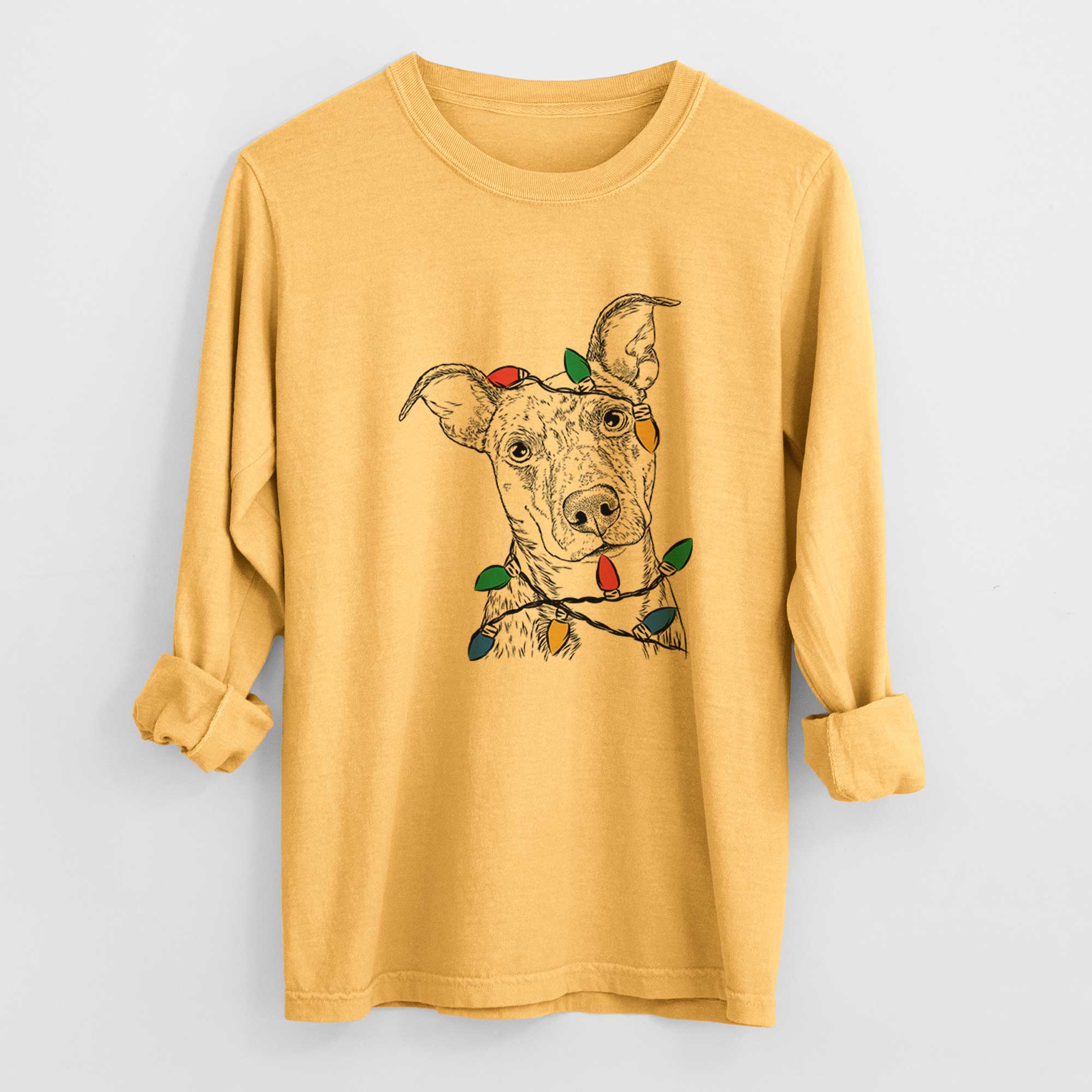 Christmas Lights Bianca the Mixed Breed - Heavyweight 100% Cotton Long Sleeve