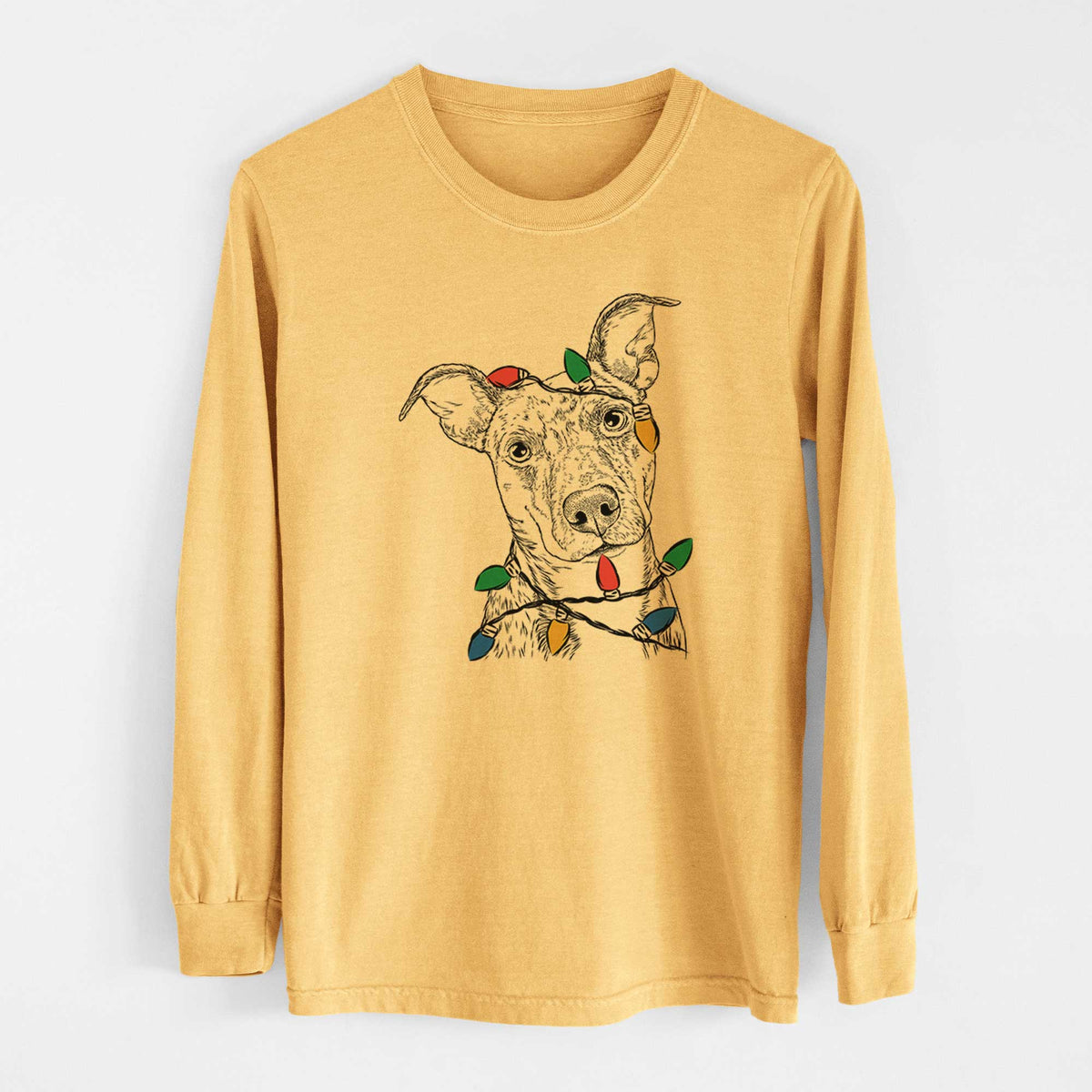 Christmas Lights Bianca the Mixed Breed - Heavyweight 100% Cotton Long Sleeve