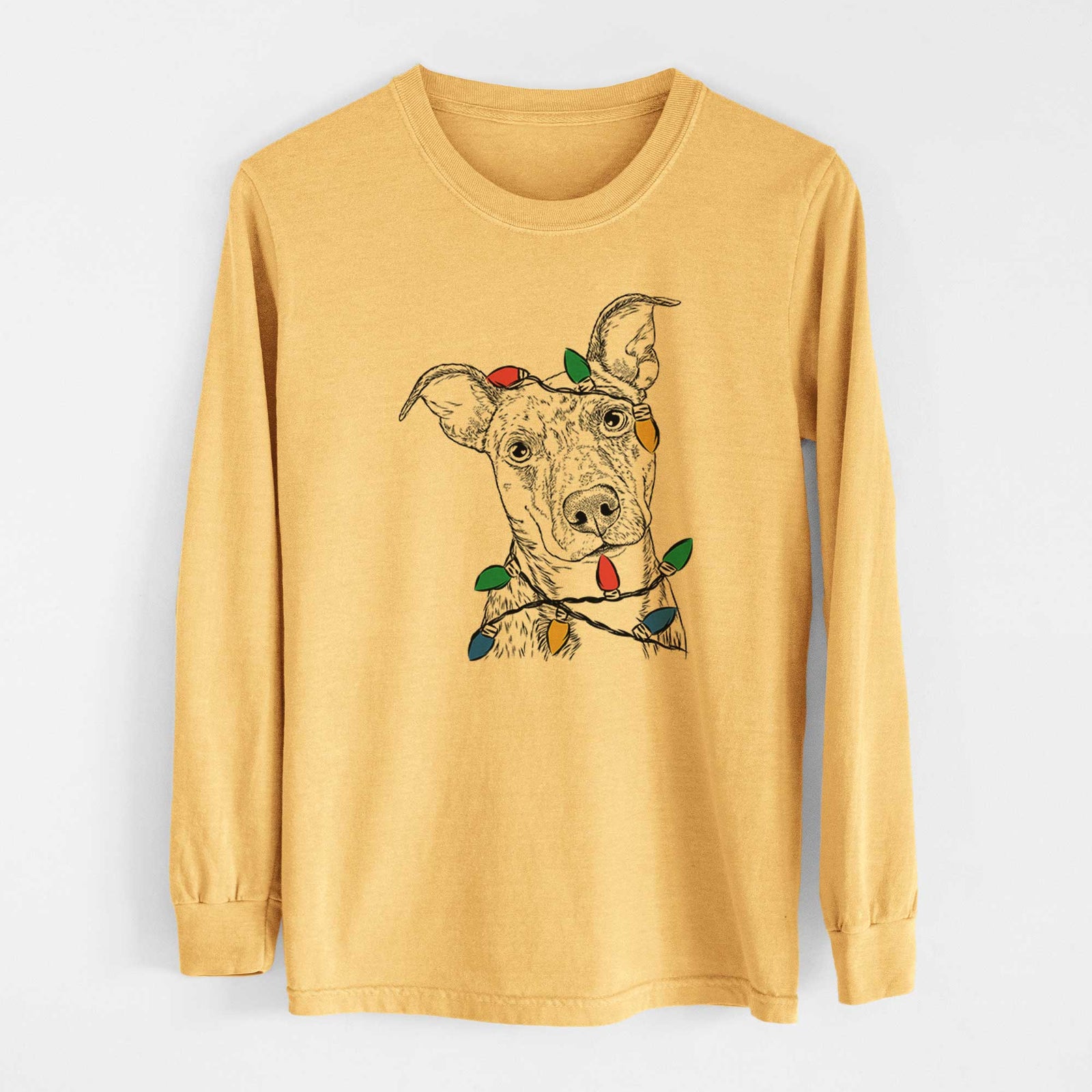Christmas Lights Bianca the Mixed Breed - Heavyweight 100% Cotton Long Sleeve