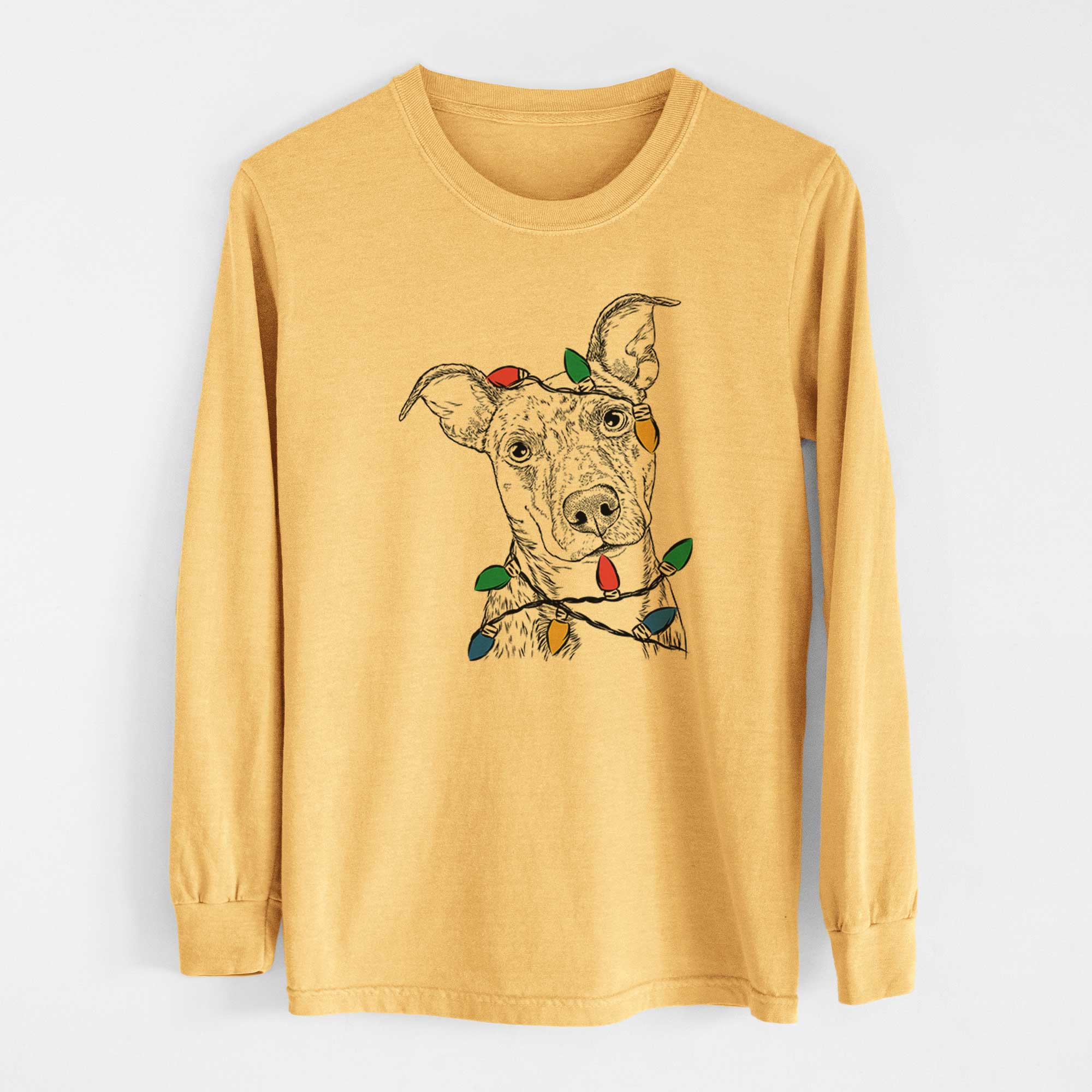Christmas Lights Bianca the Mixed Breed - Heavyweight 100% Cotton Long Sleeve