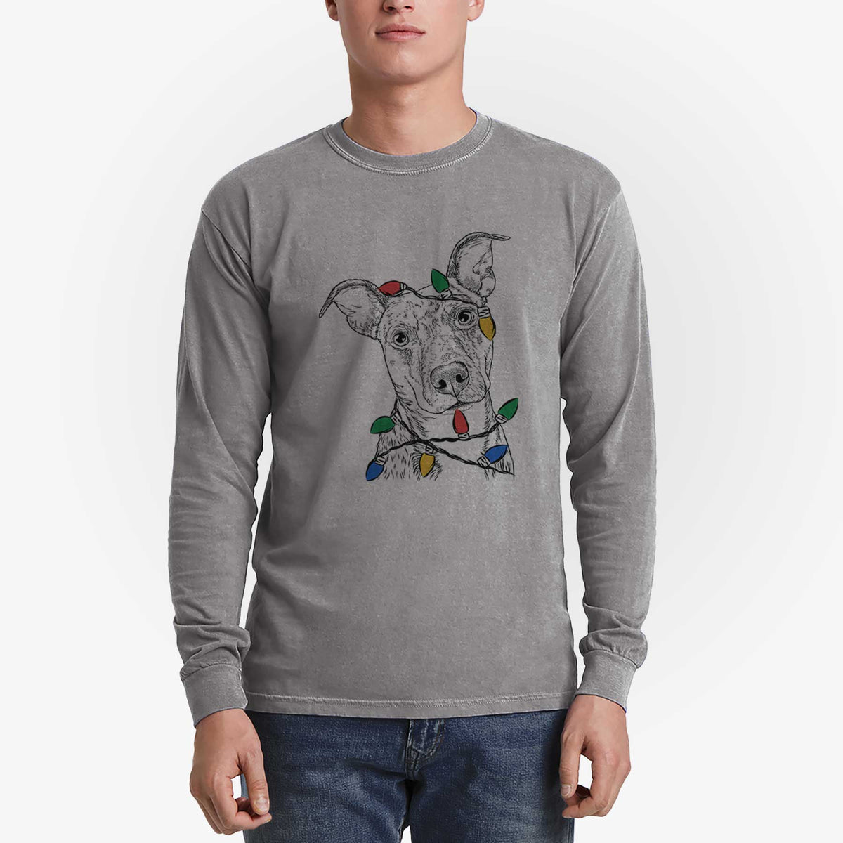 Christmas Lights Bianca the Mixed Breed - Heavyweight 100% Cotton Long Sleeve