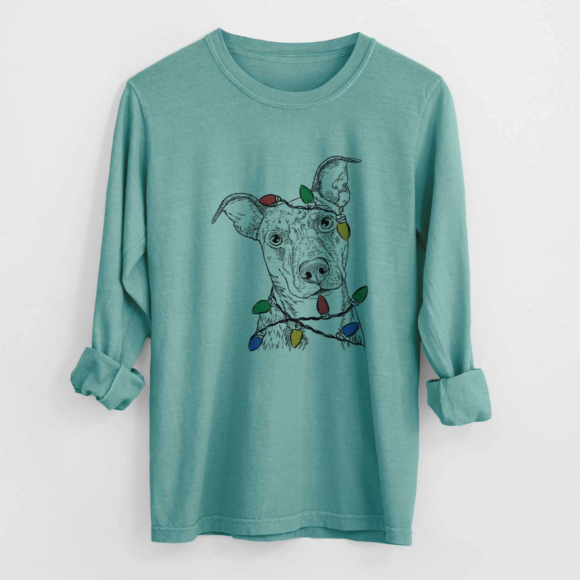 Christmas Lights Bianca the Mixed Breed - Heavyweight 100% Cotton Long Sleeve