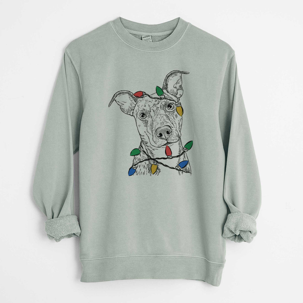 Christmas Lights Bianca the Mixed Breed - Unisex Pigment Dyed Crew Sweatshirt