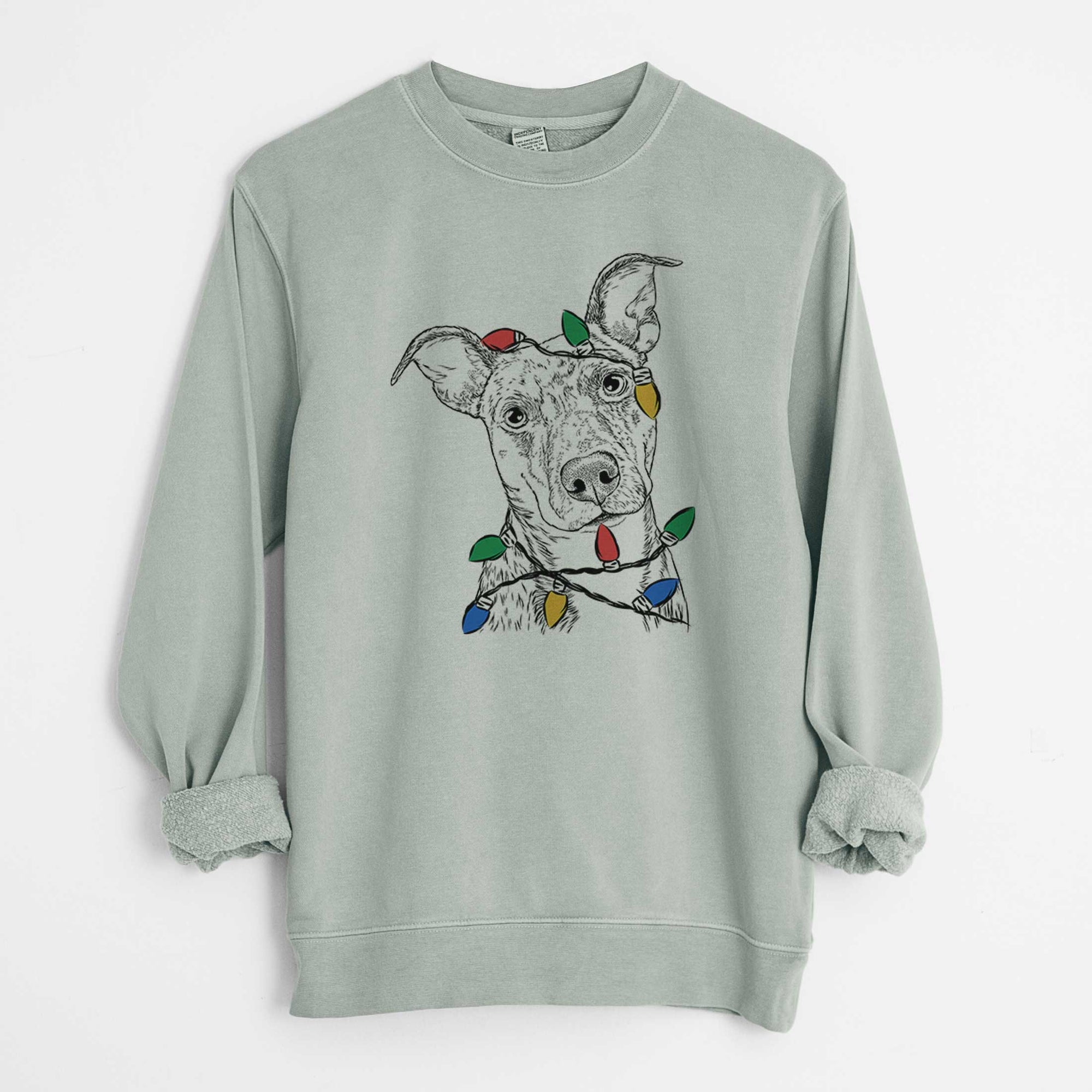 Christmas Lights Bianca the Mixed Breed - Unisex Pigment Dyed Crew Sweatshirt