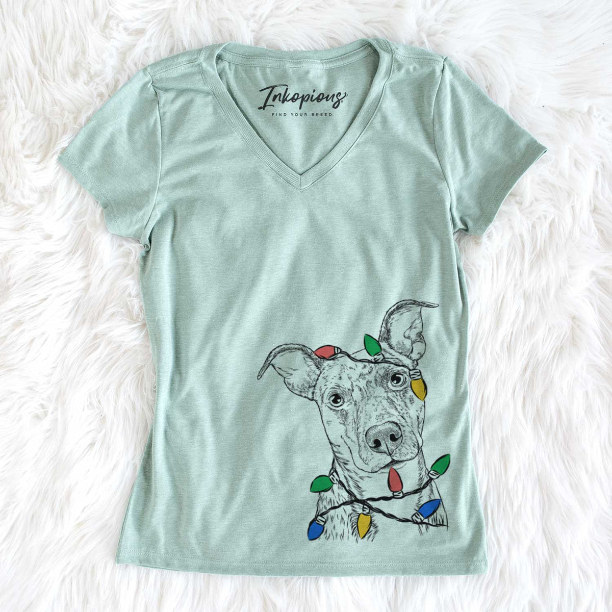 Christmas Lights Bianca the Mixed Breed - Women&#39;s V-neck Shirt