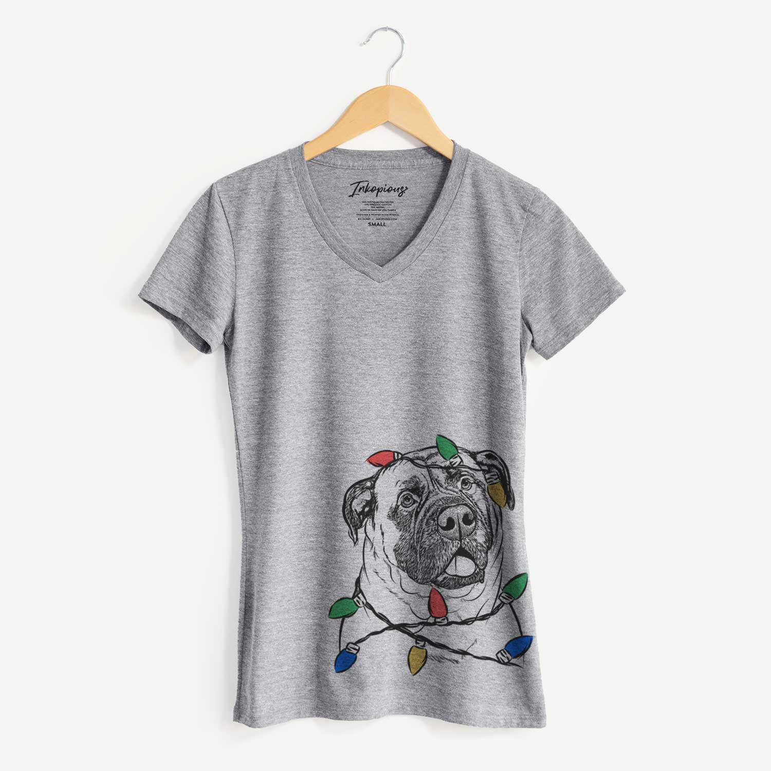 Christmas Lights Big P the English Mastiff - Women's V-neck Shirt