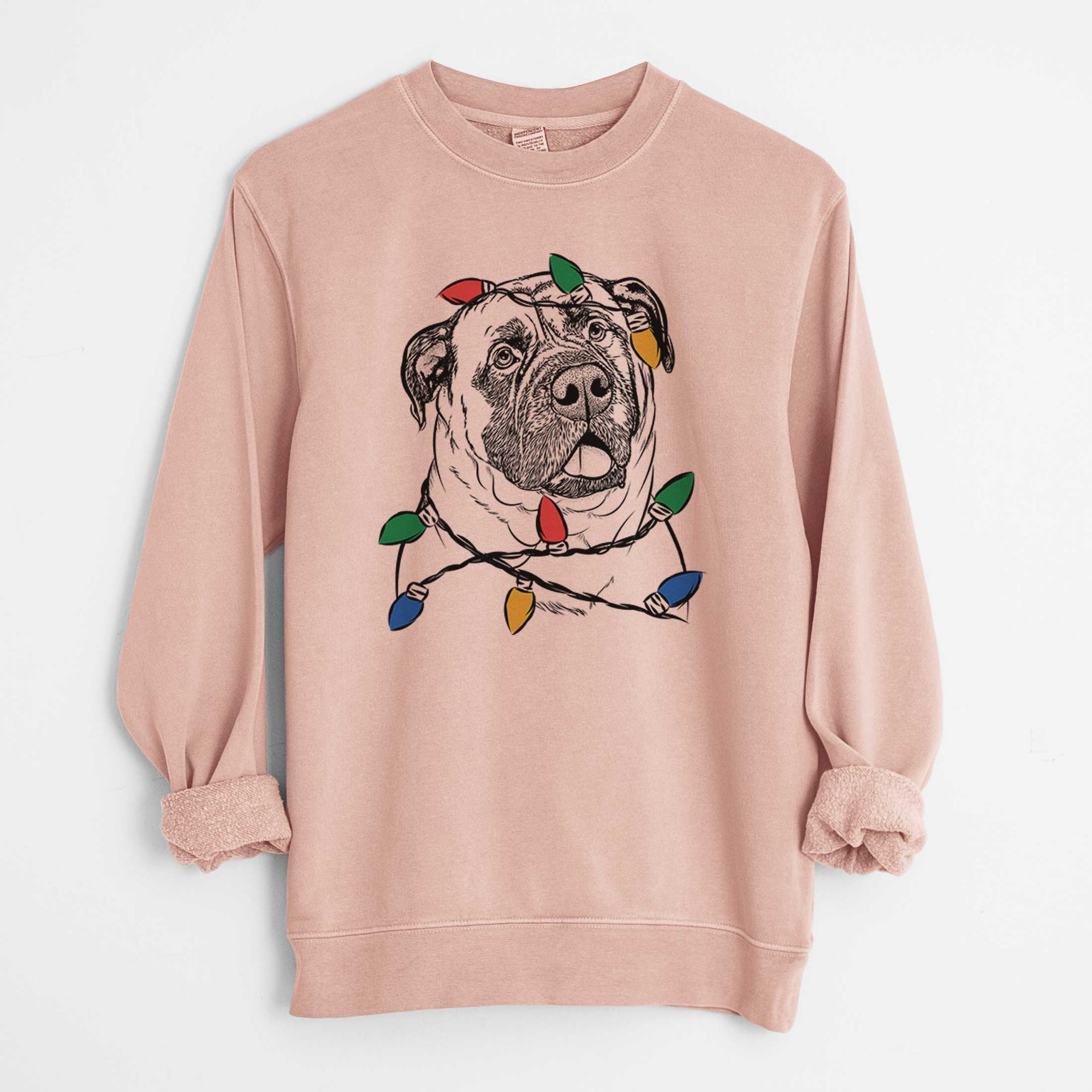 Christmas Lights Big P the English Mastiff - Unisex Pigment Dyed Crew Sweatshirt