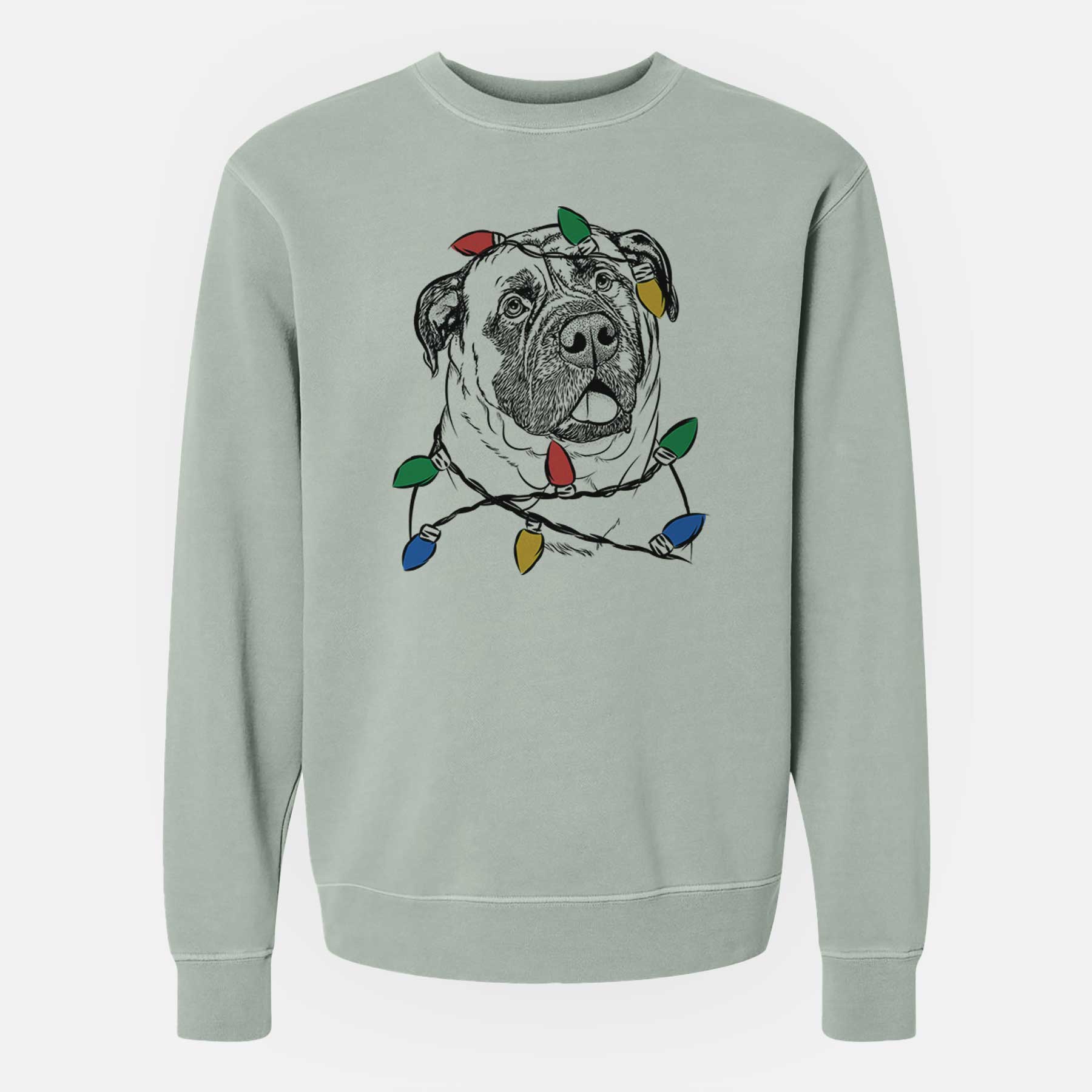 Christmas Lights Big P the English Mastiff - Unisex Pigment Dyed Crew Sweatshirt