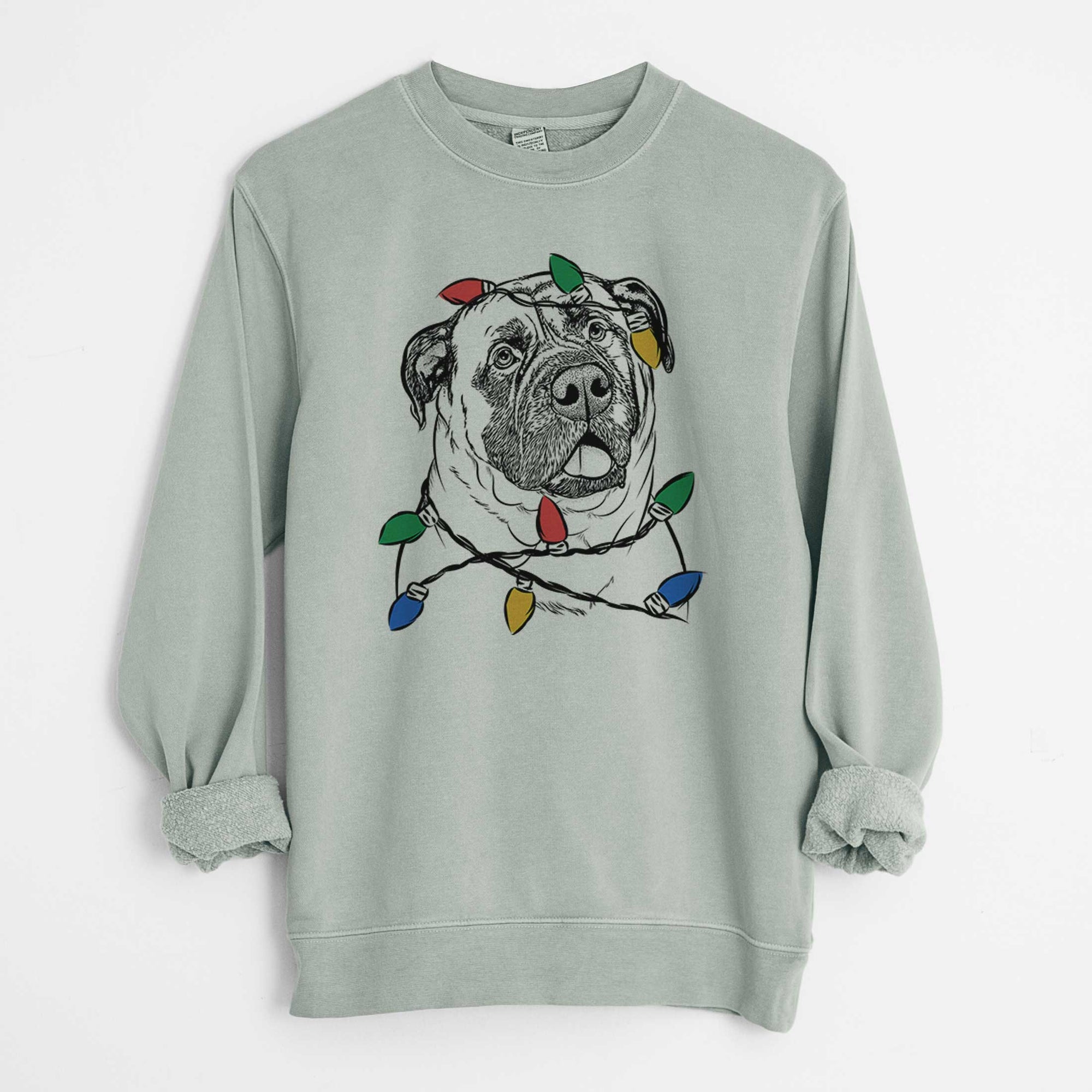 Christmas Lights Big P the English Mastiff - Unisex Pigment Dyed Crew Sweatshirt