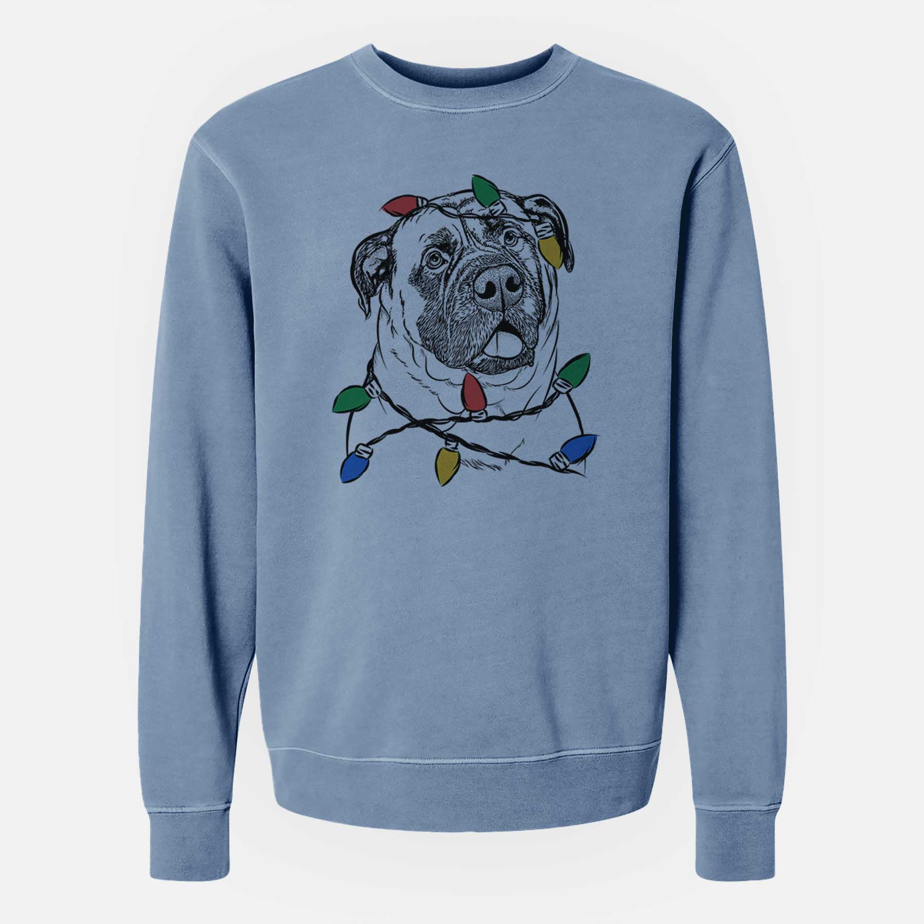 Christmas Lights Big P the English Mastiff - Unisex Pigment Dyed Crew Sweatshirt