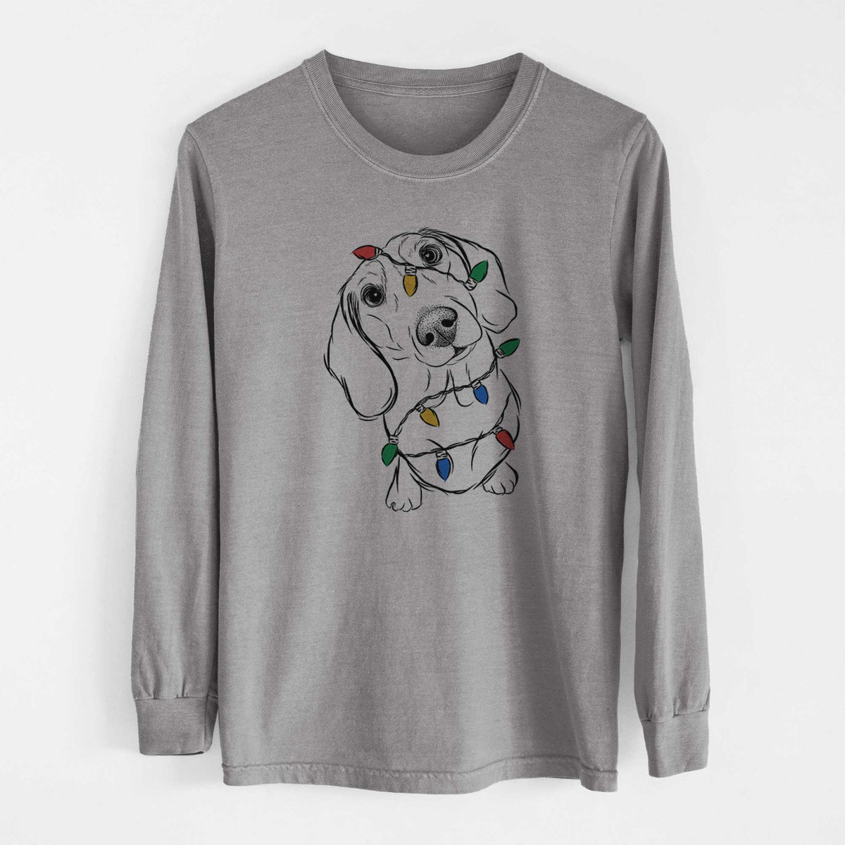 Christmas Lights Bill the Dachshund - Heavyweight 100% Cotton Long Sleeve