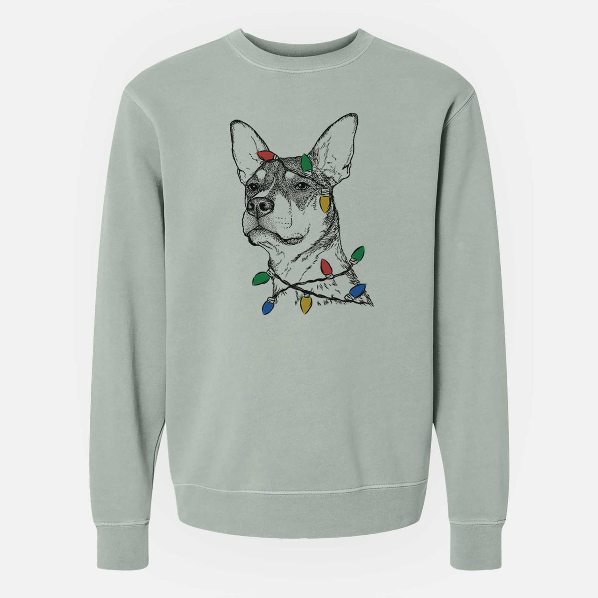Christmas Lights Bill the Heeler Mix - Unisex Pigment Dyed Crew Sweatshirt