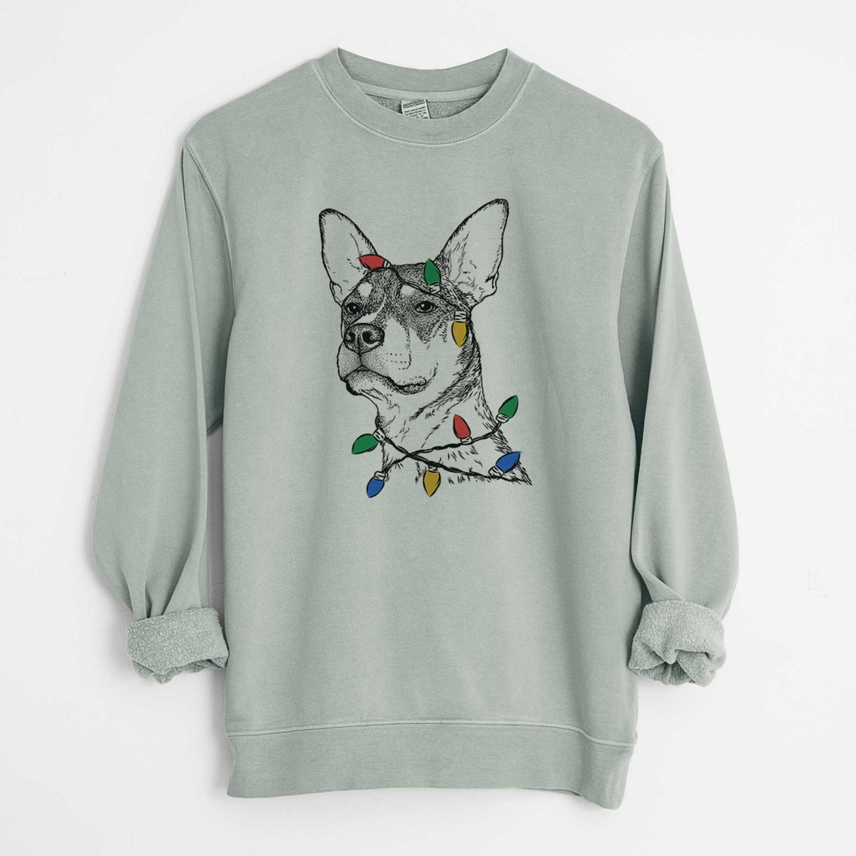 Christmas Lights Bill the Heeler Mix - Unisex Pigment Dyed Crew Sweatshirt