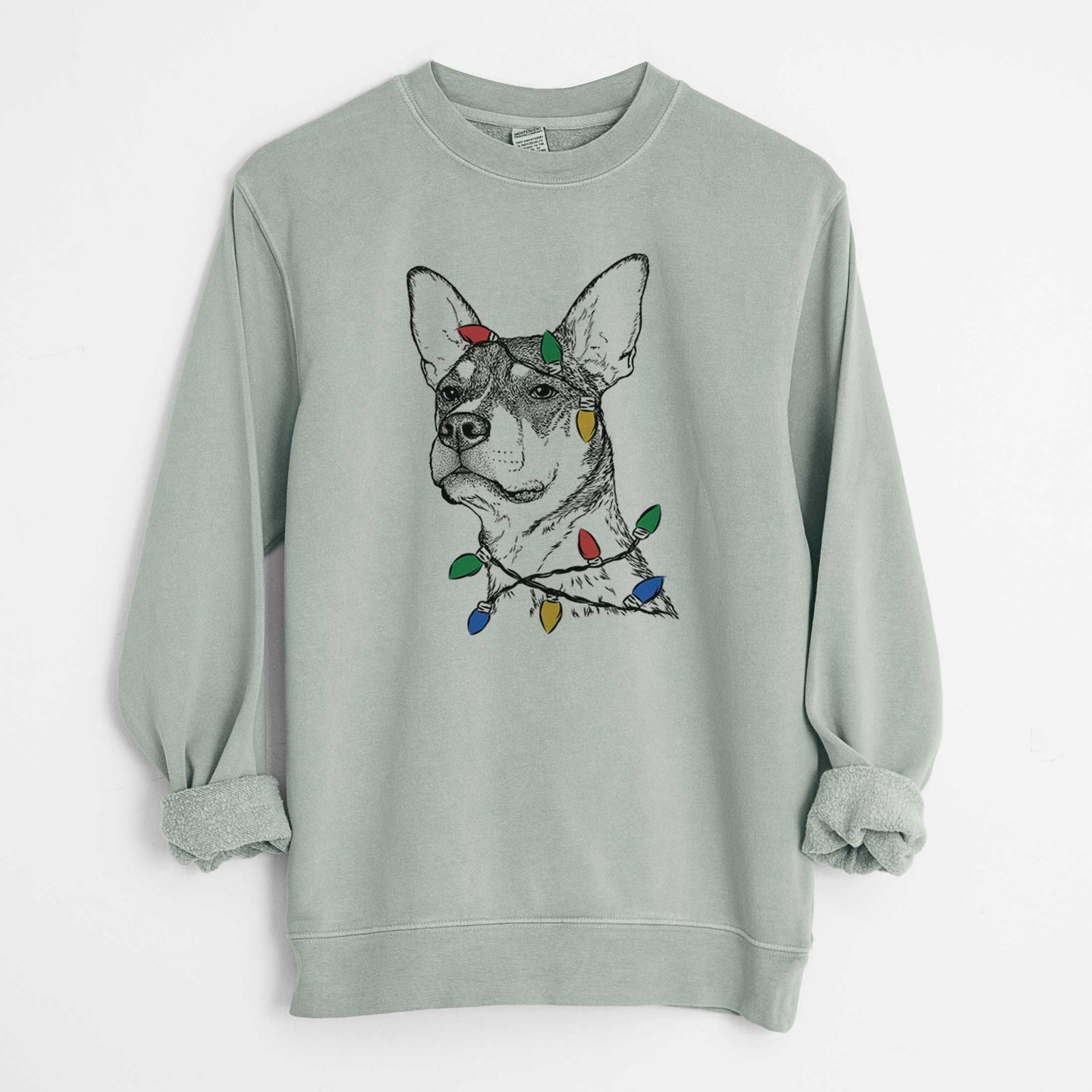 Christmas Lights Bill the Heeler Mix - Unisex Pigment Dyed Crew Sweatshirt