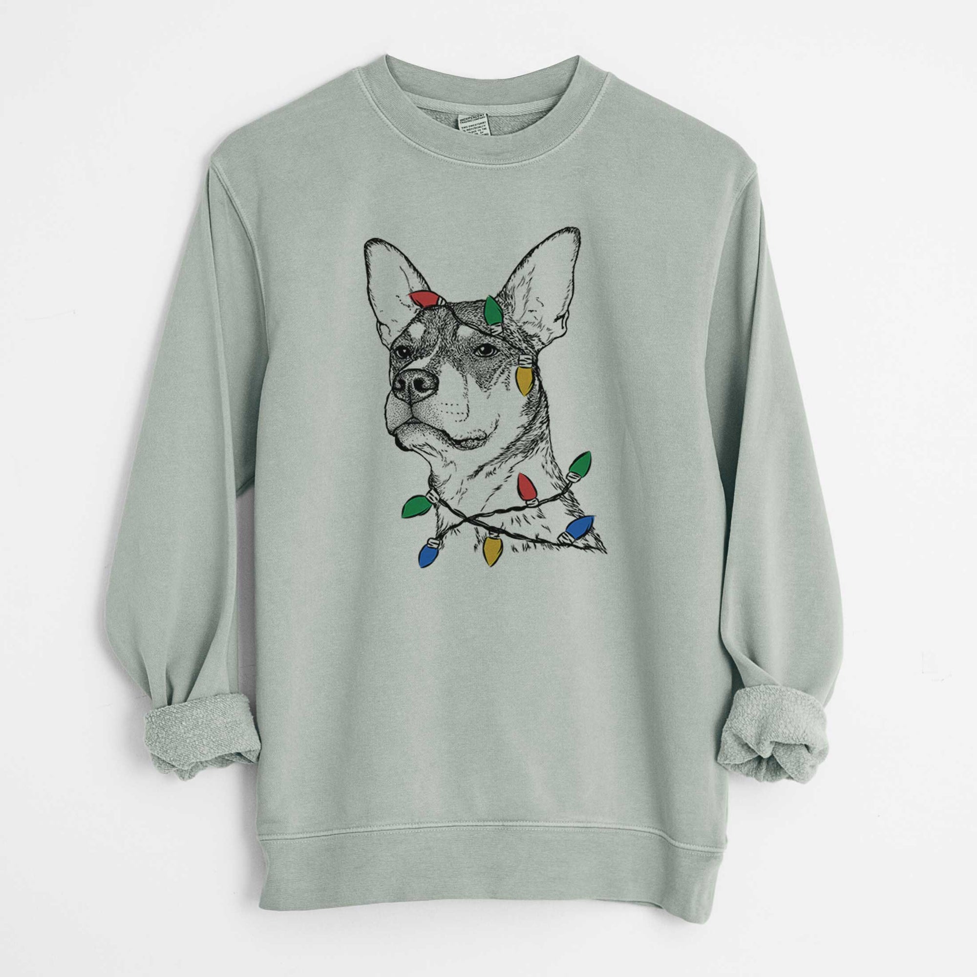 Christmas Lights Bill the Heeler Mix - Unisex Pigment Dyed Crew Sweatshirt