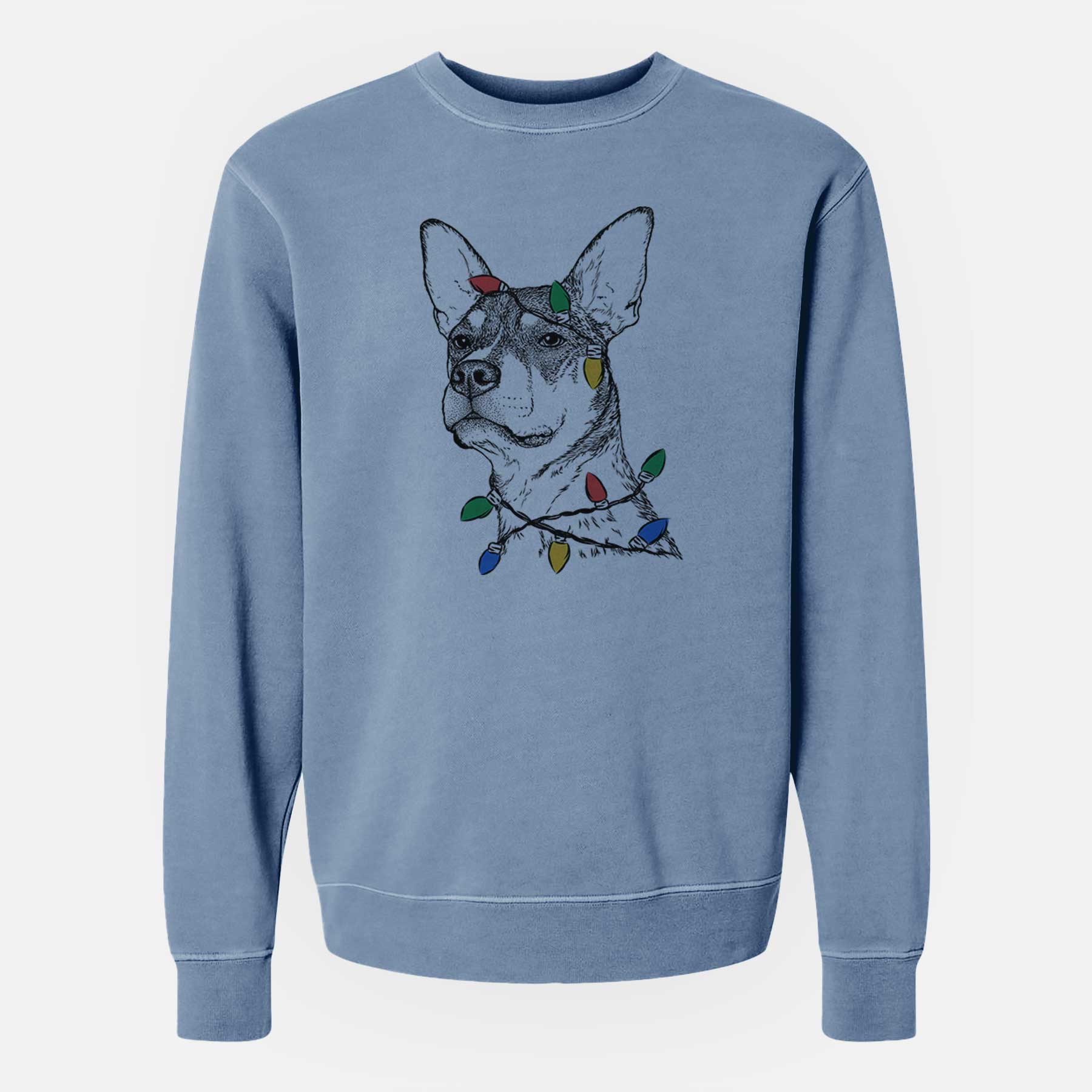 Christmas Lights Bill the Heeler Mix - Unisex Pigment Dyed Crew Sweatshirt