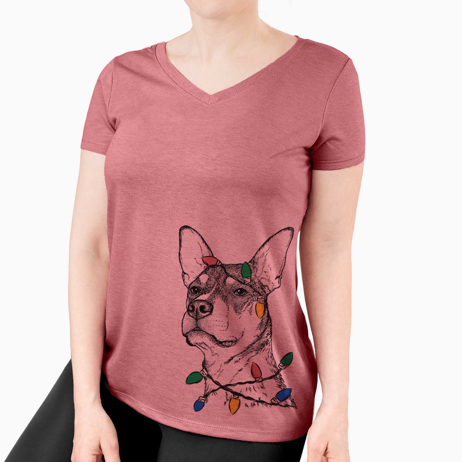 Christmas Lights Bill the Heeler Mix - Women's V-neck Shirt