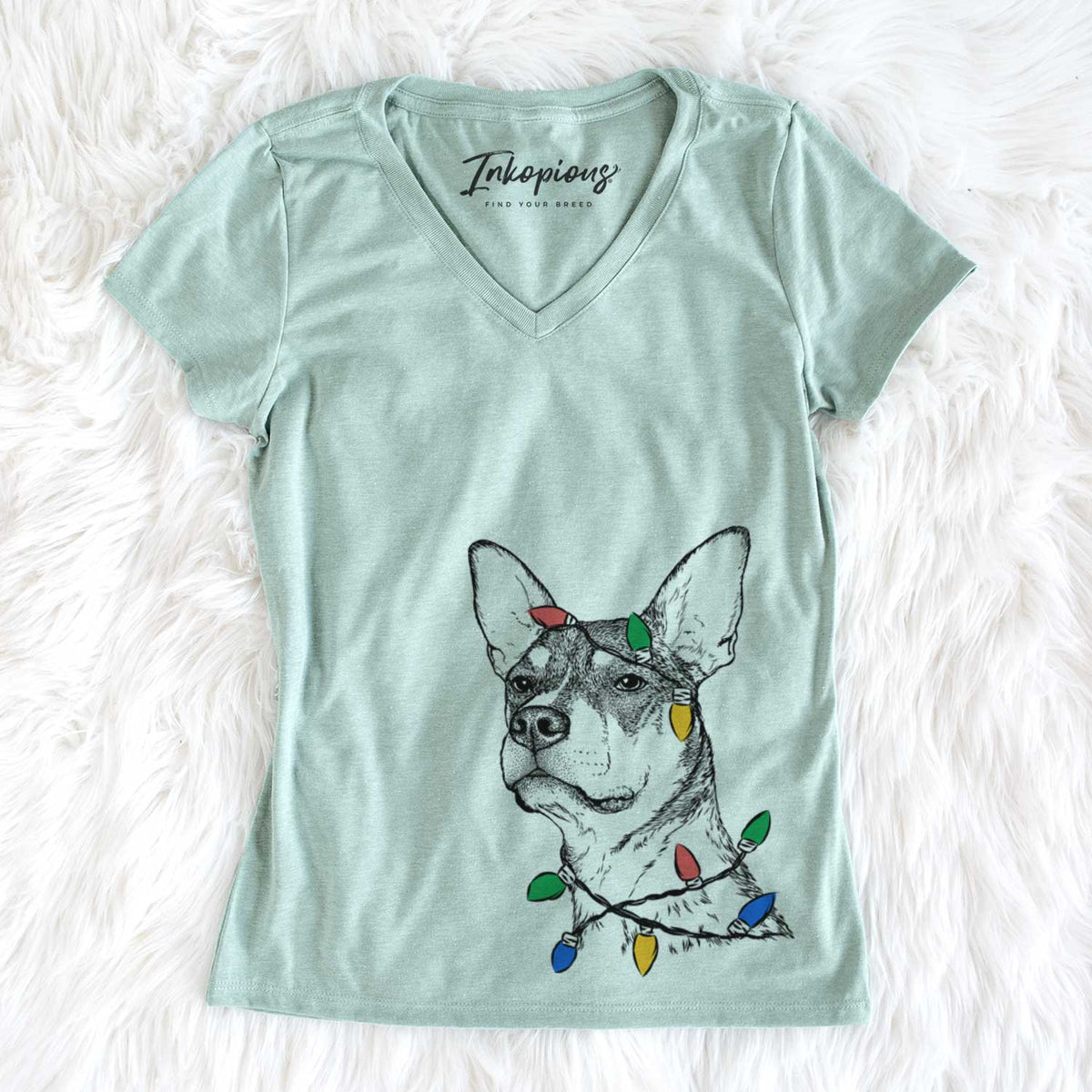 Christmas Lights Bill the Heeler Mix - Women&#39;s V-neck Shirt