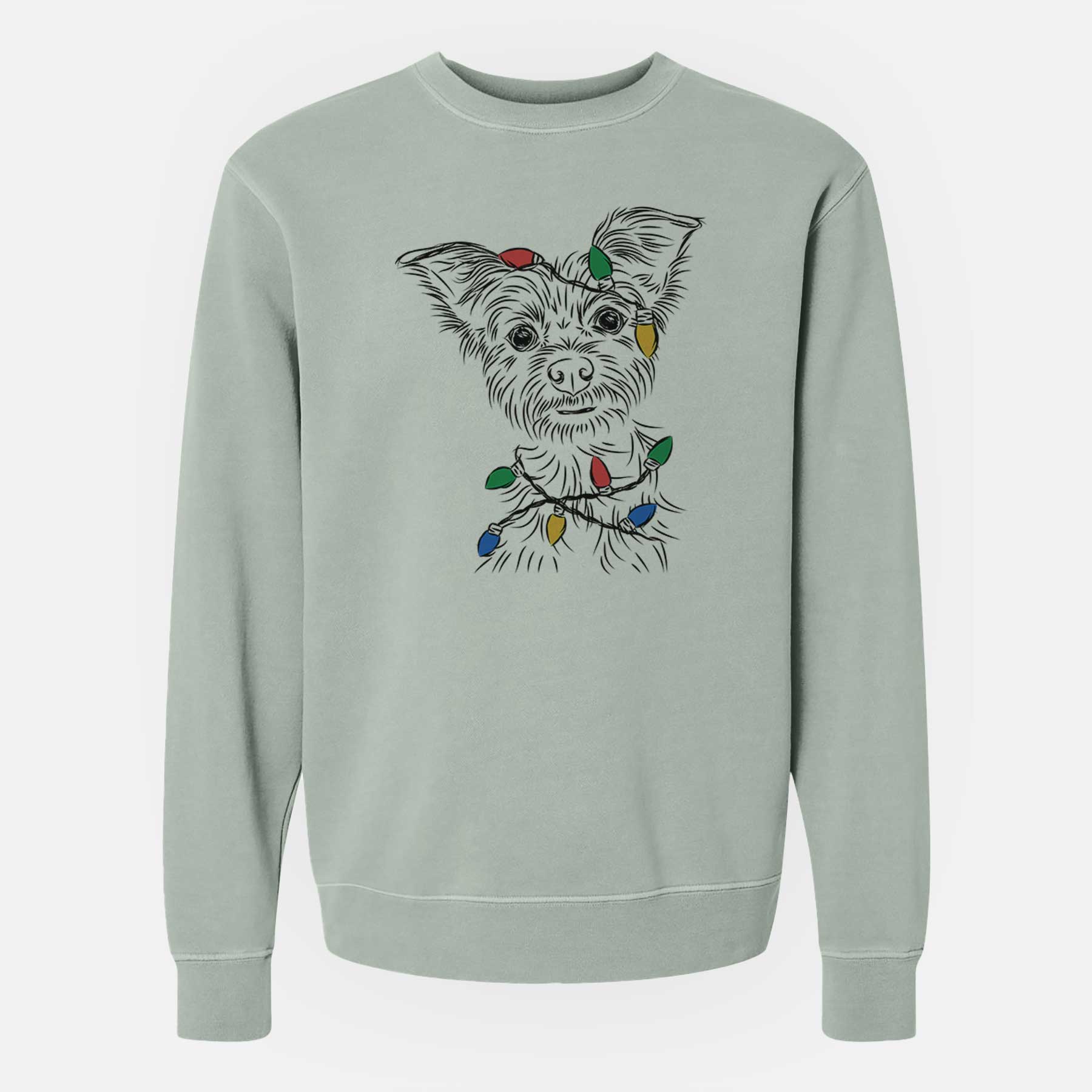 Christmas Lights Bingo the Yorkshire Terrier - Unisex Pigment Dyed Crew Sweatshirt