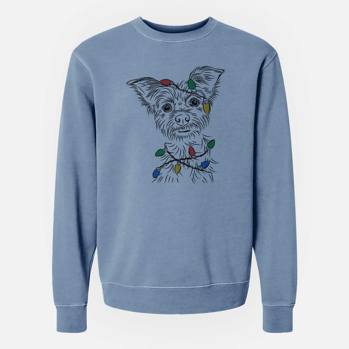 Christmas Lights Bingo the Yorkshire Terrier - Unisex Pigment Dyed Crew Sweatshirt