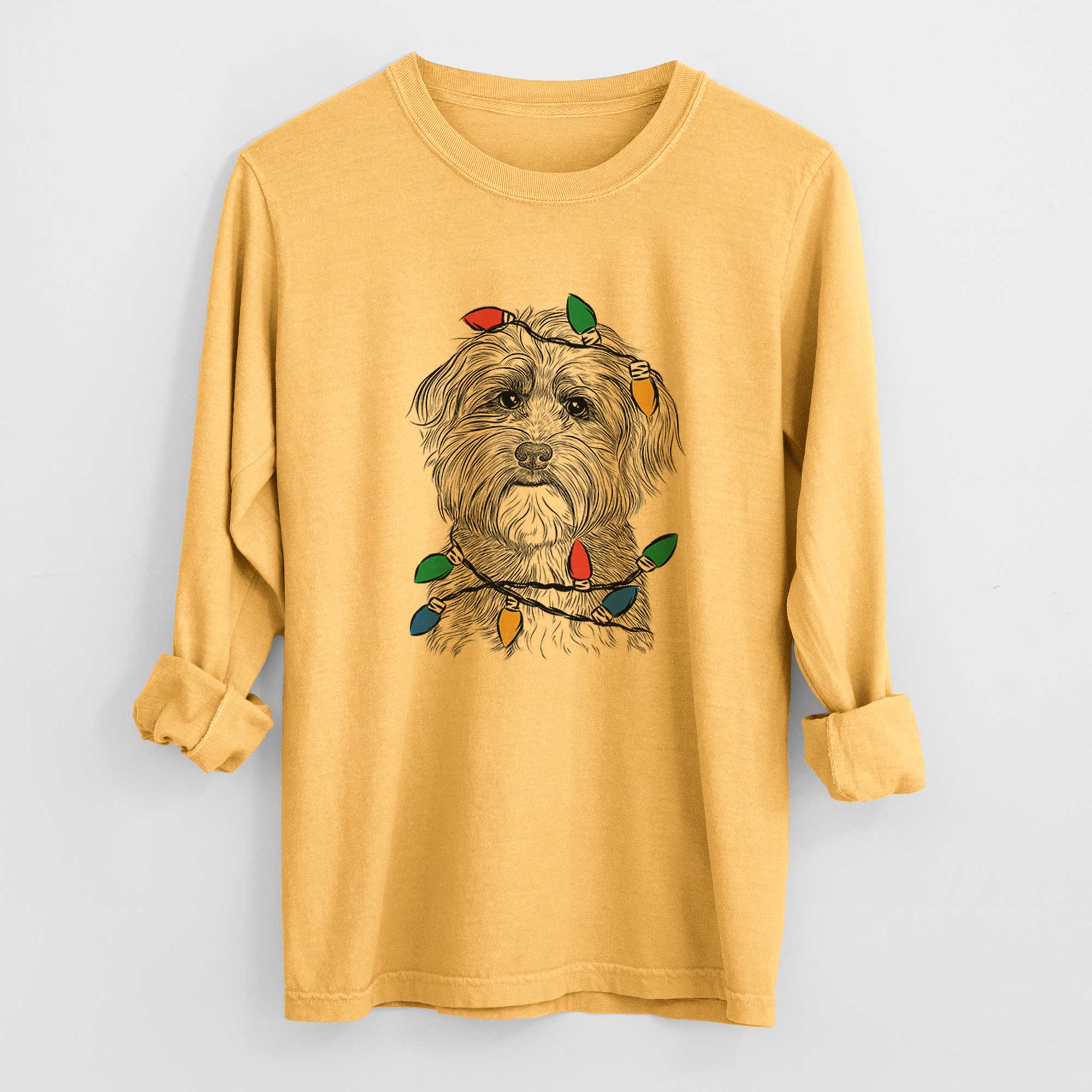 Christmas Lights Bingo the Mixed Breed - Heavyweight 100% Cotton Long Sleeve