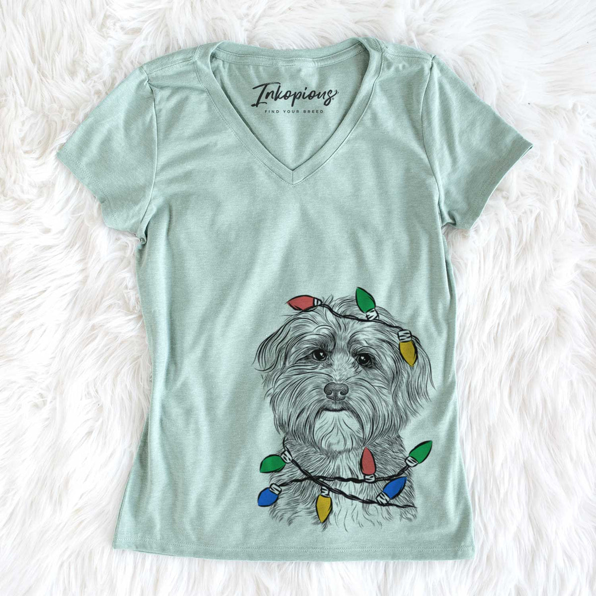 Christmas Lights Bingo the Mixed Breed - Women&#39;s V-neck Shirt