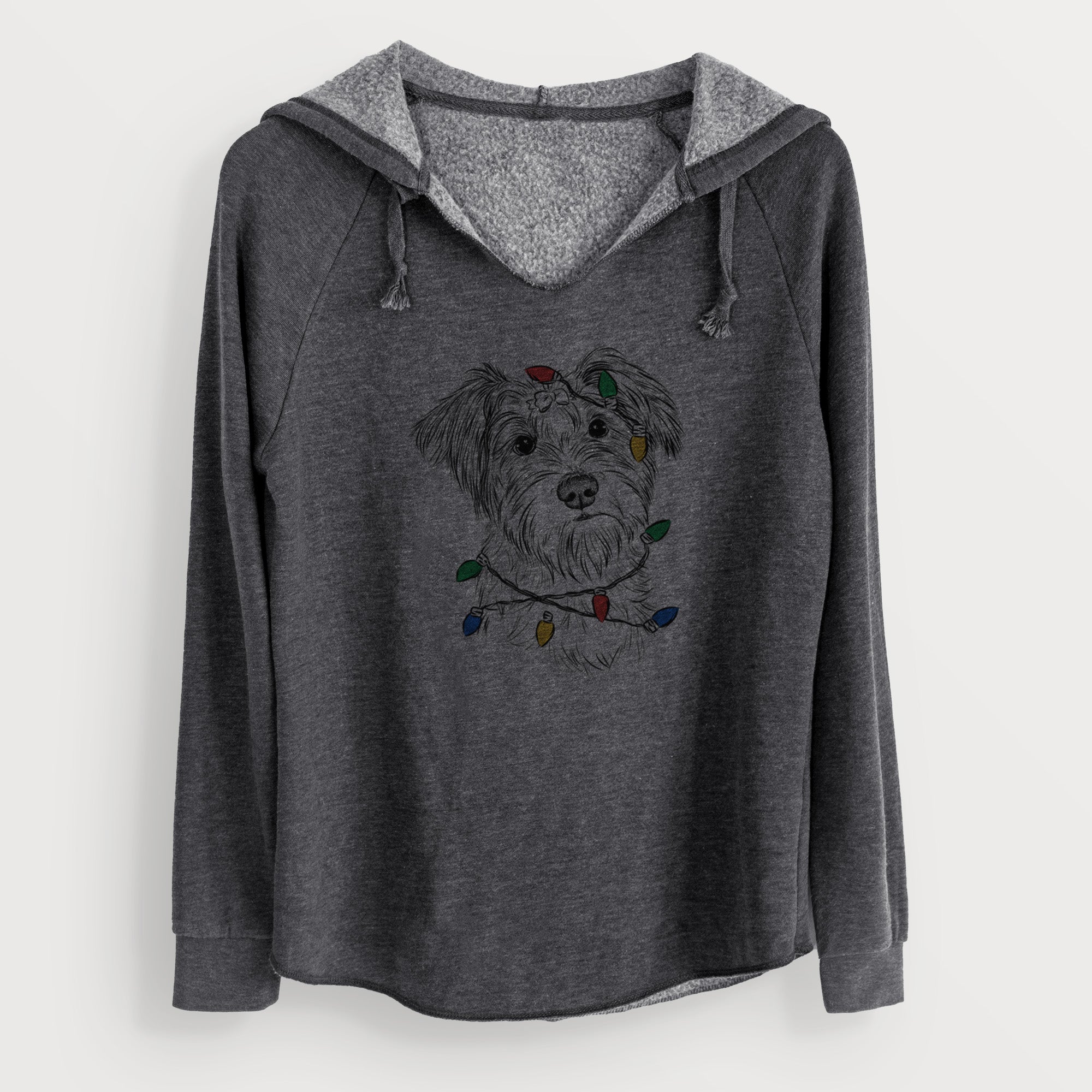 Christmas Lights Birdee the Schnauzer Mix - Cali Wave Hooded Sweatshirt