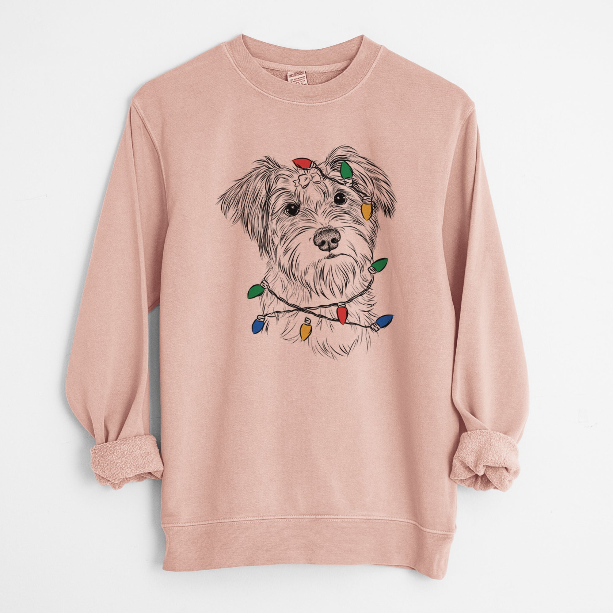 Christmas Lights Birdee the Schnauzer Mix - Unisex Pigment Dyed Crew Sweatshirt