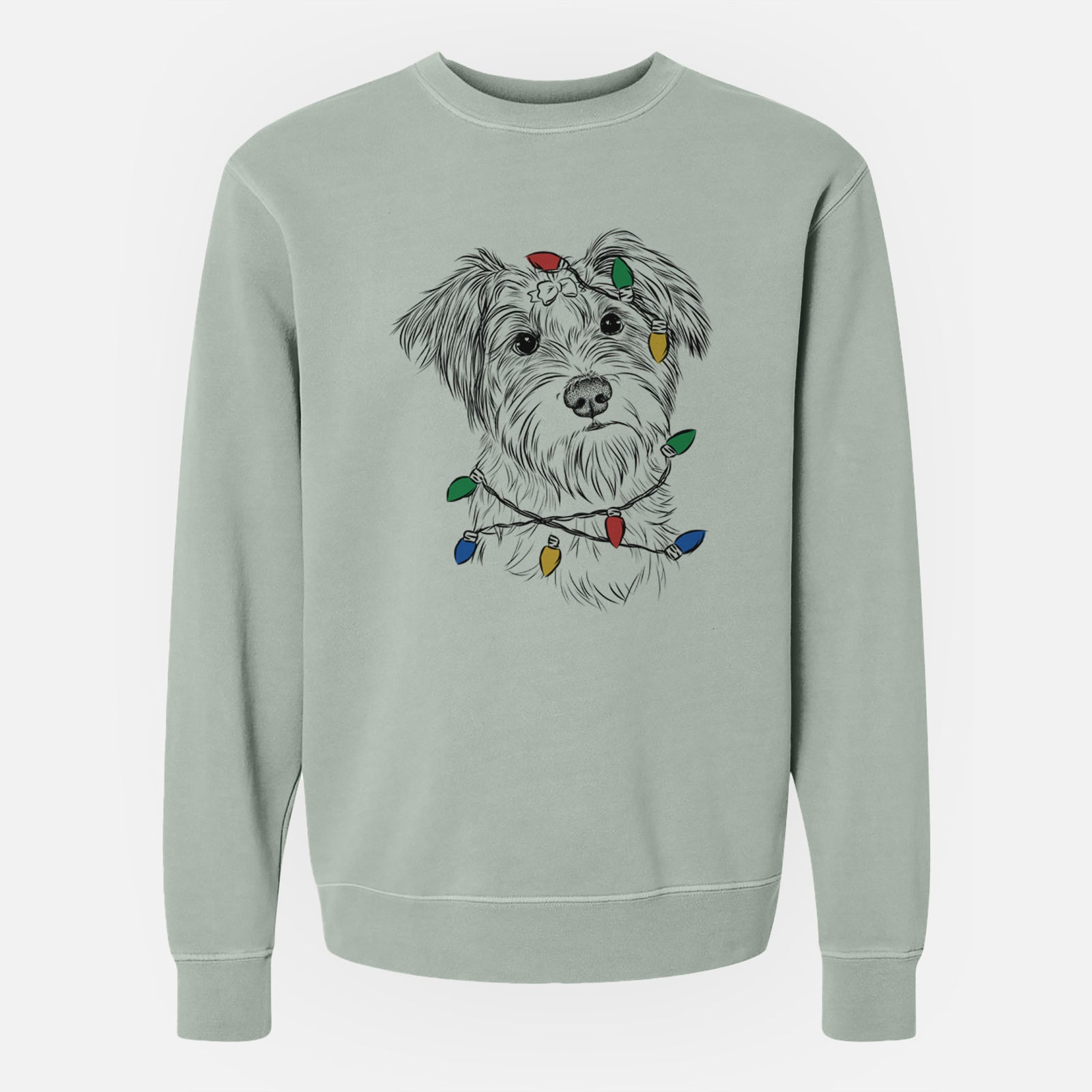 Christmas Lights Birdee the Schnauzer Mix - Unisex Pigment Dyed Crew Sweatshirt