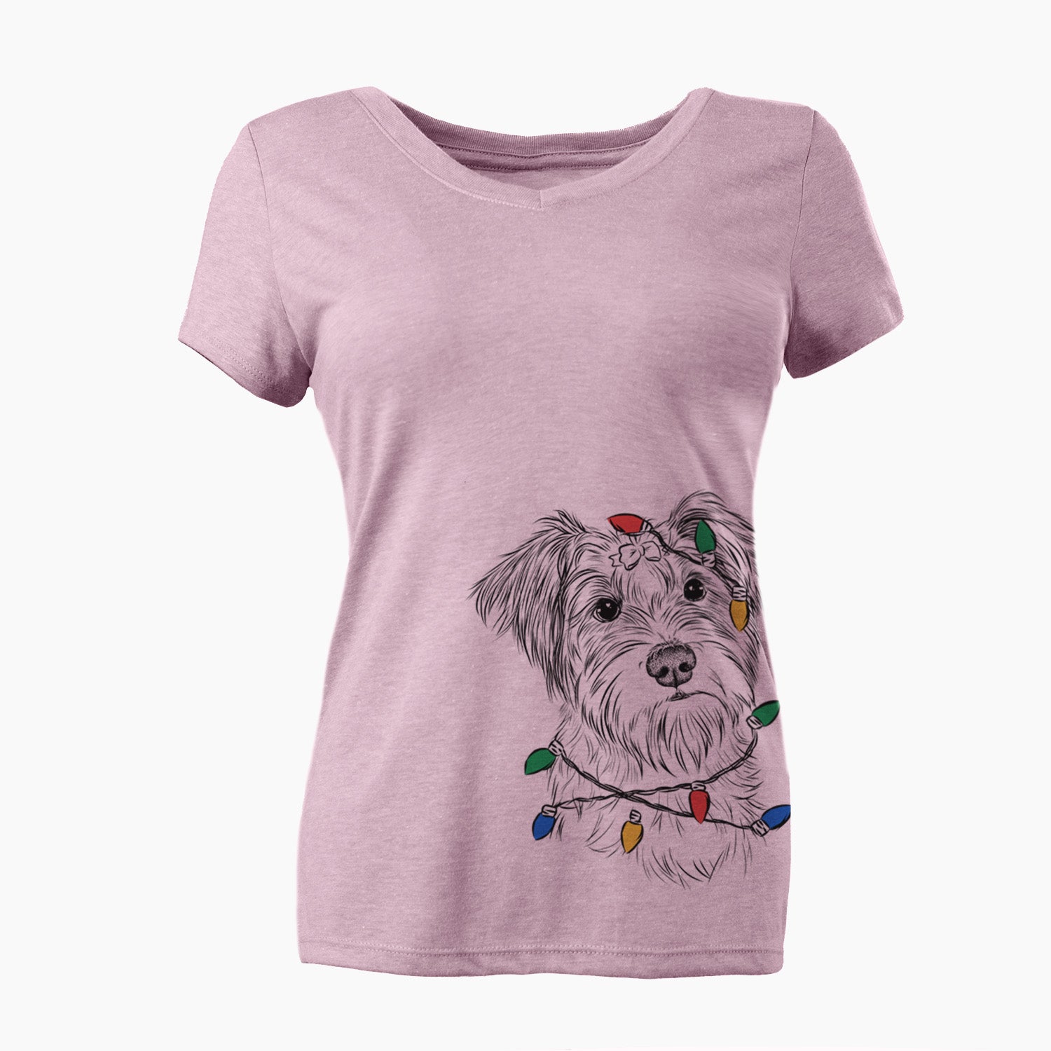 Christmas Lights Birdee the Schnauzer Mix - Women's Perfect V-neck Shirt