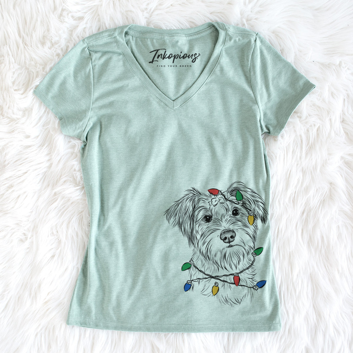 Christmas Lights Birdee the Schnauzer Mix - Women&#39;s Perfect V-neck Shirt