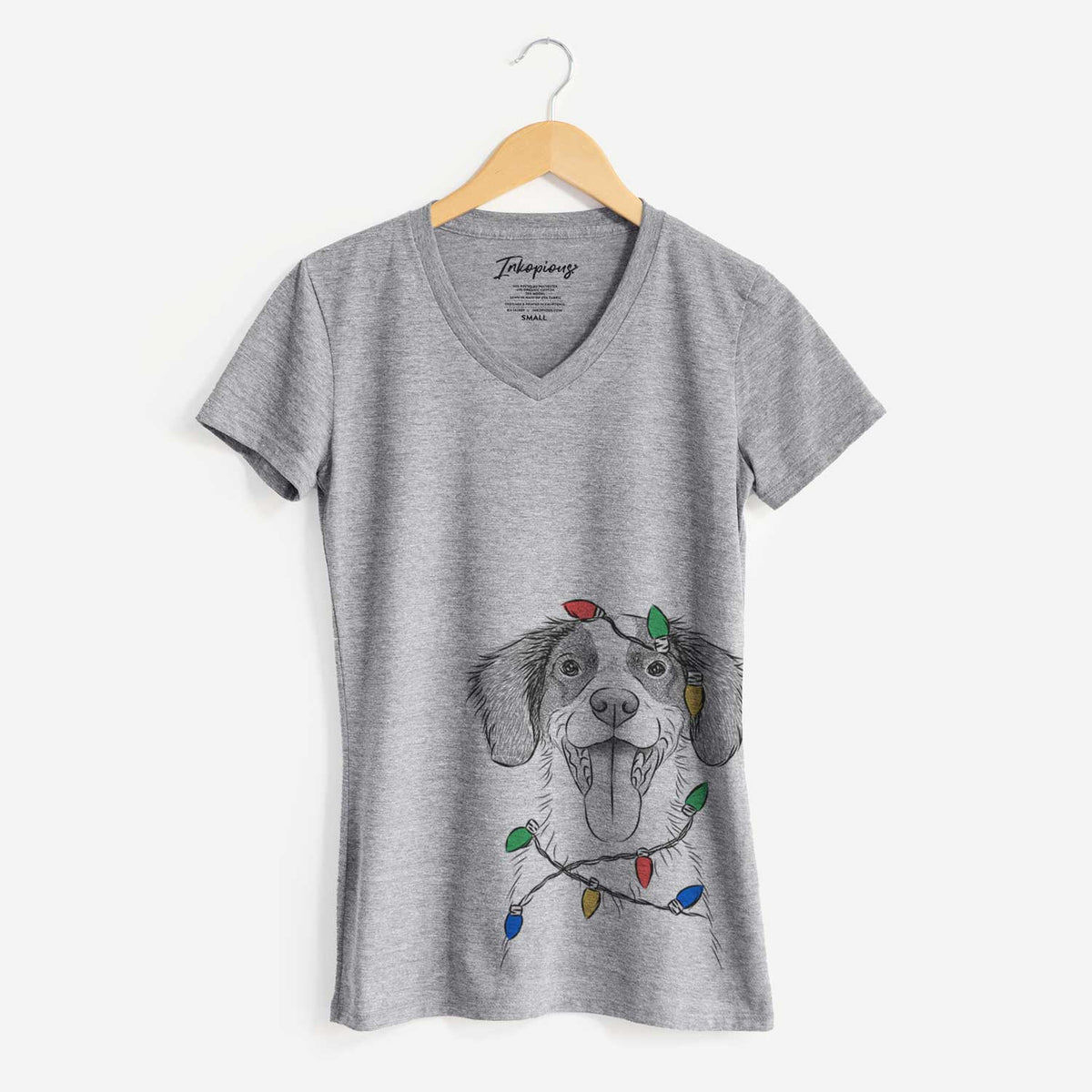 Christmas Lights Birdie the Brittany - Women's V-neck Shirt