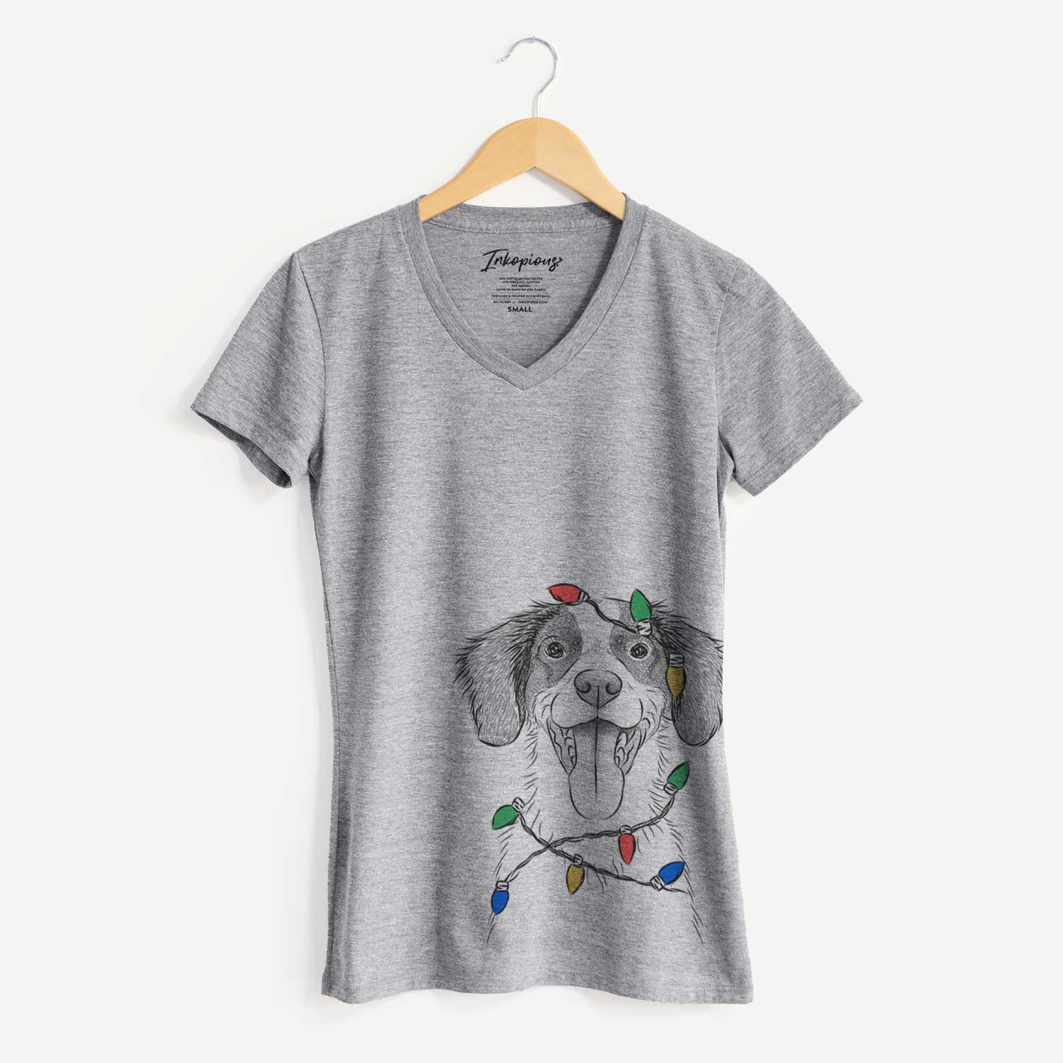 Christmas Lights Birdie the Brittany - Women's V-neck Shirt