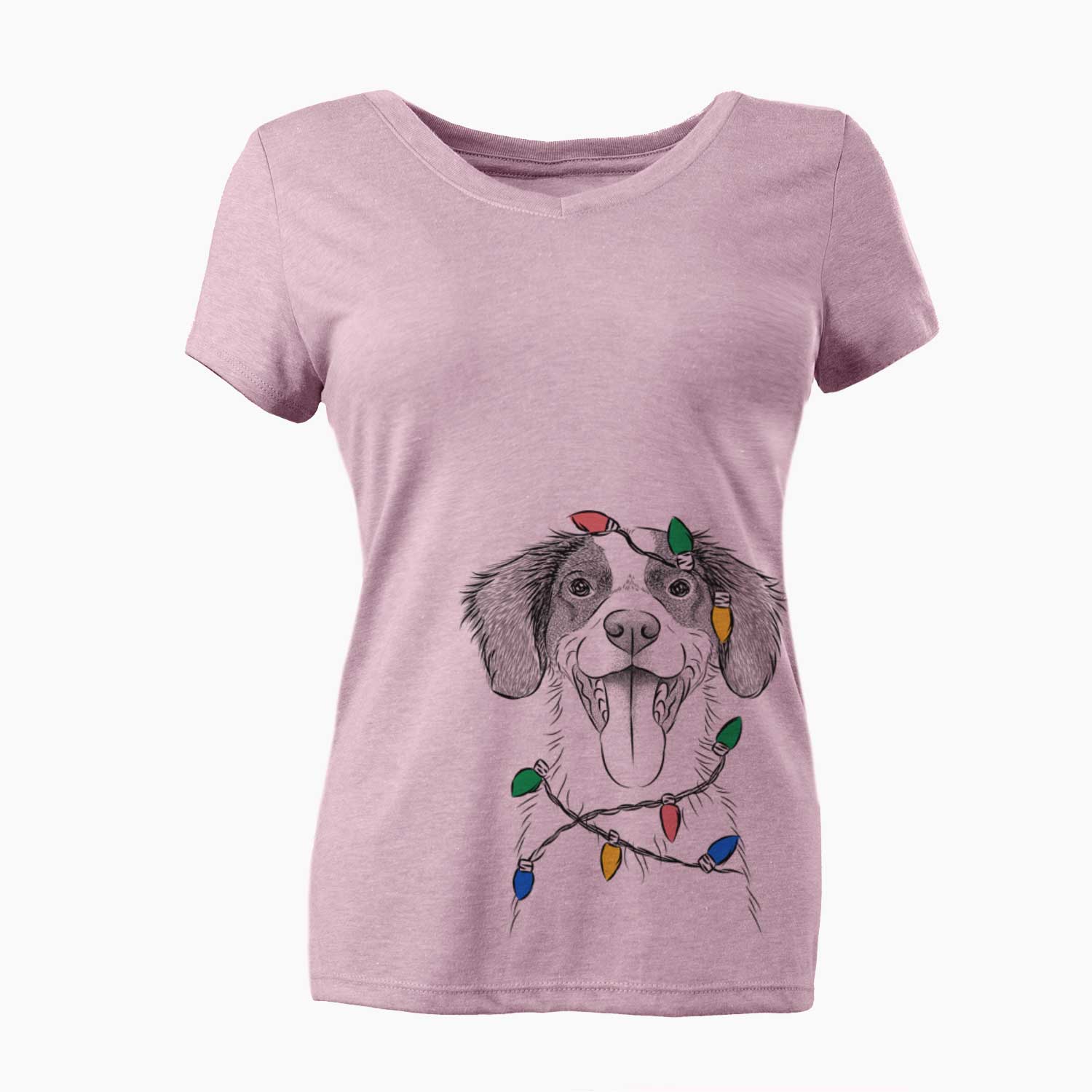 Christmas Lights Birdie the Brittany - Women's V-neck Shirt