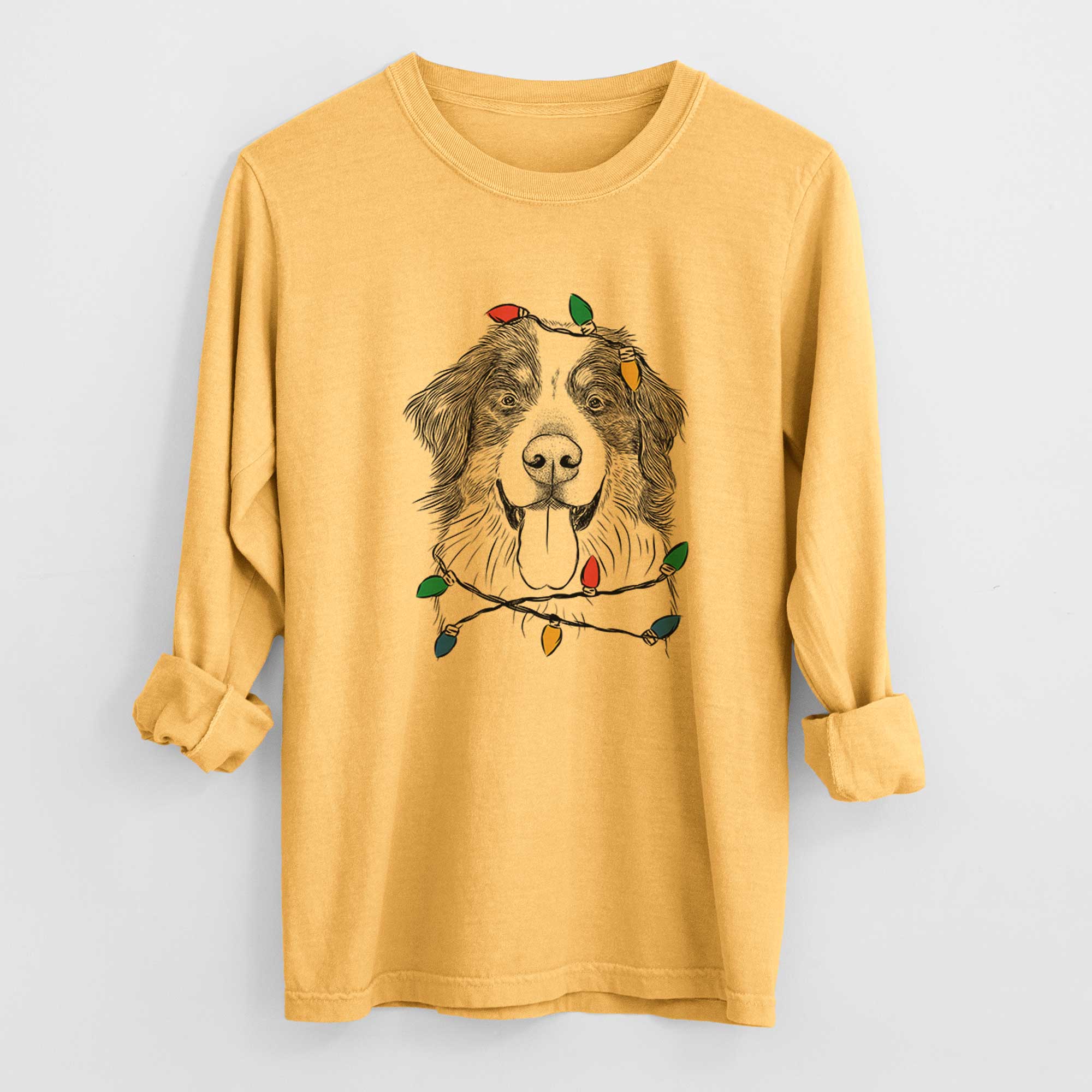 Christmas Lights Blaze the Bernese Mountain Dog - Heavyweight 100% Cotton Long Sleeve