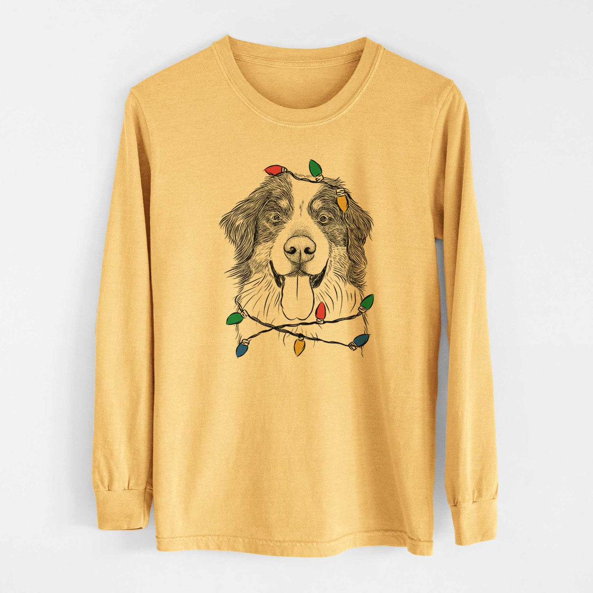 Christmas Lights Blaze the Bernese Mountain Dog - Heavyweight 100% Cotton Long Sleeve