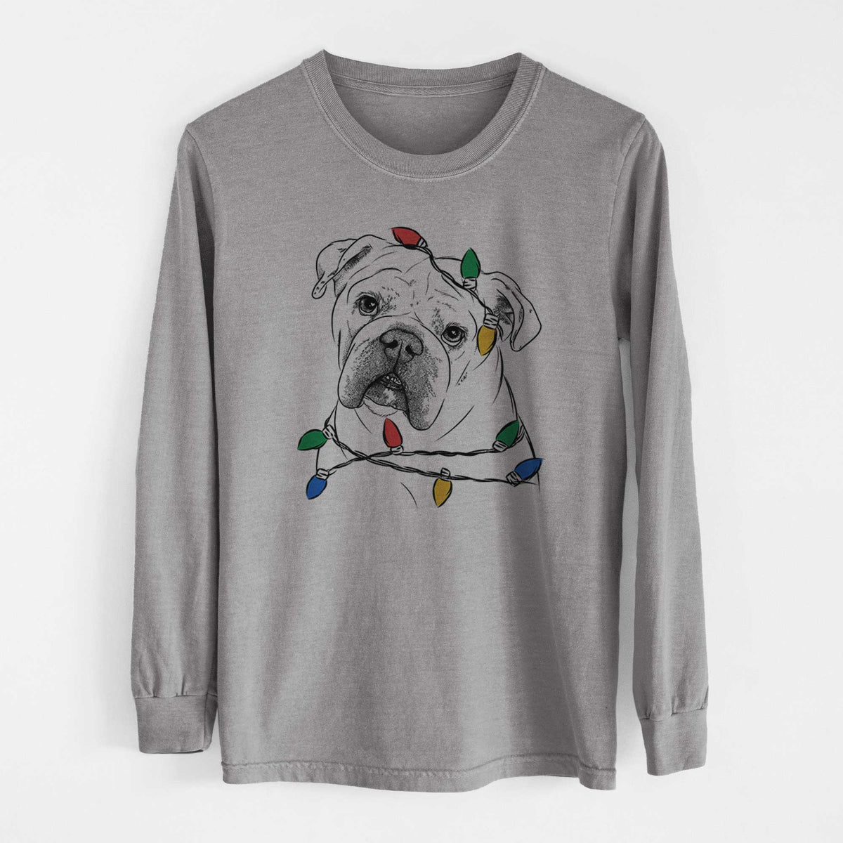 Christmas Lights Blossom the English Bulldog - Heavyweight 100% Cotton Long Sleeve