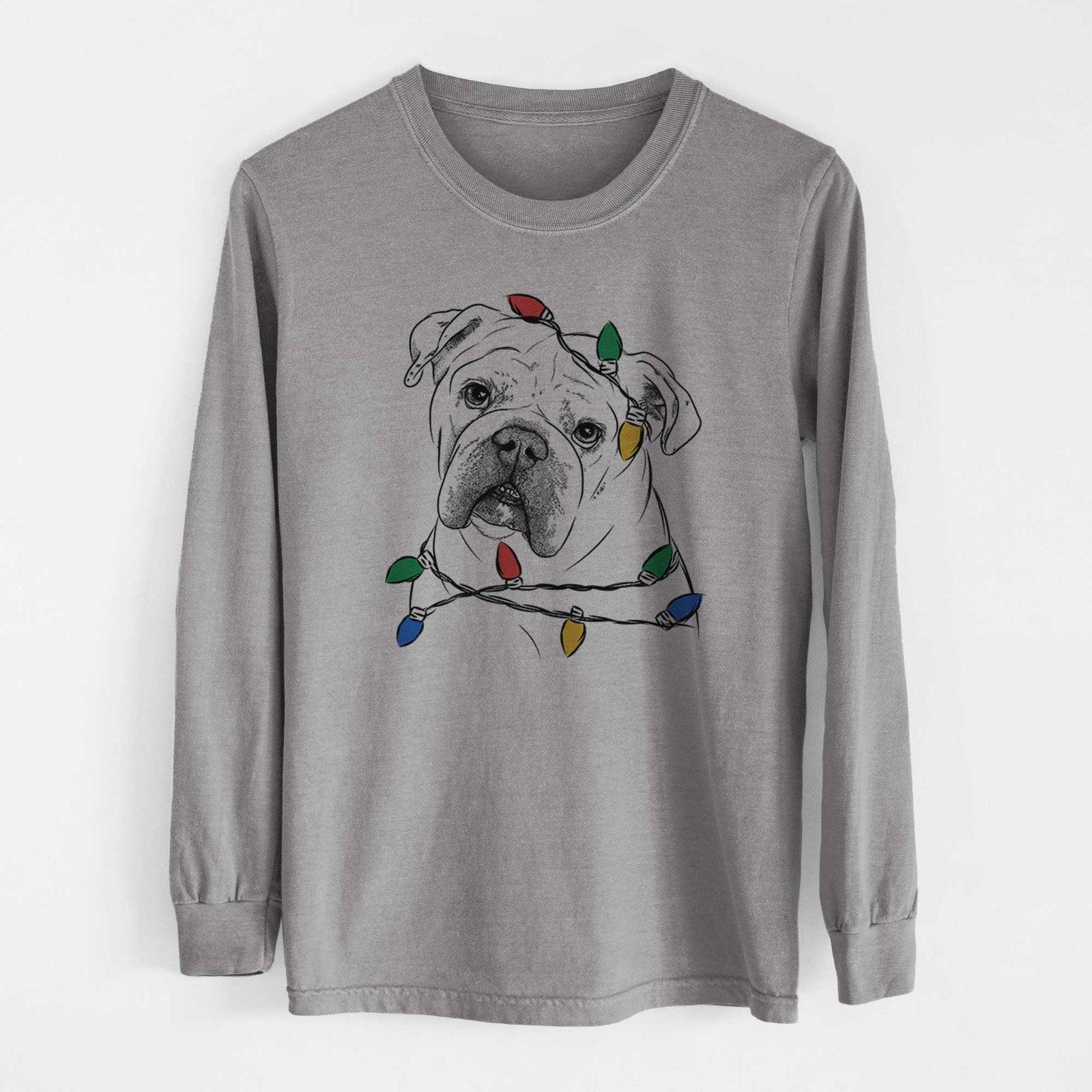 Christmas Lights Blossom the English Bulldog - Heavyweight 100% Cotton Long Sleeve