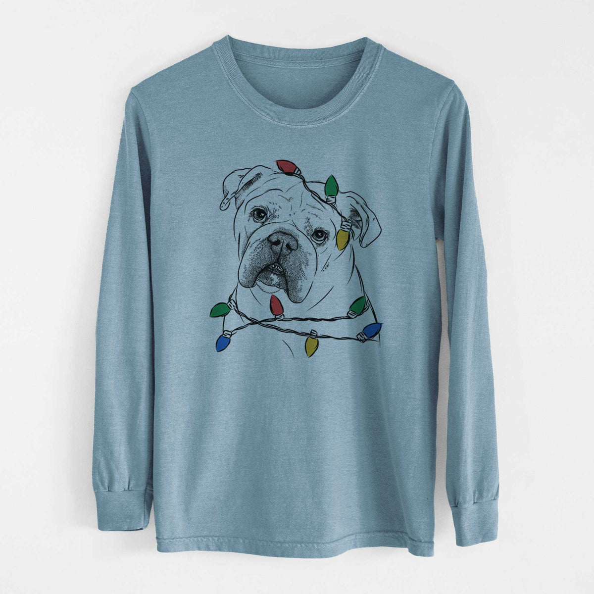 Christmas Lights Blossom the English Bulldog - Heavyweight 100% Cotton Long Sleeve